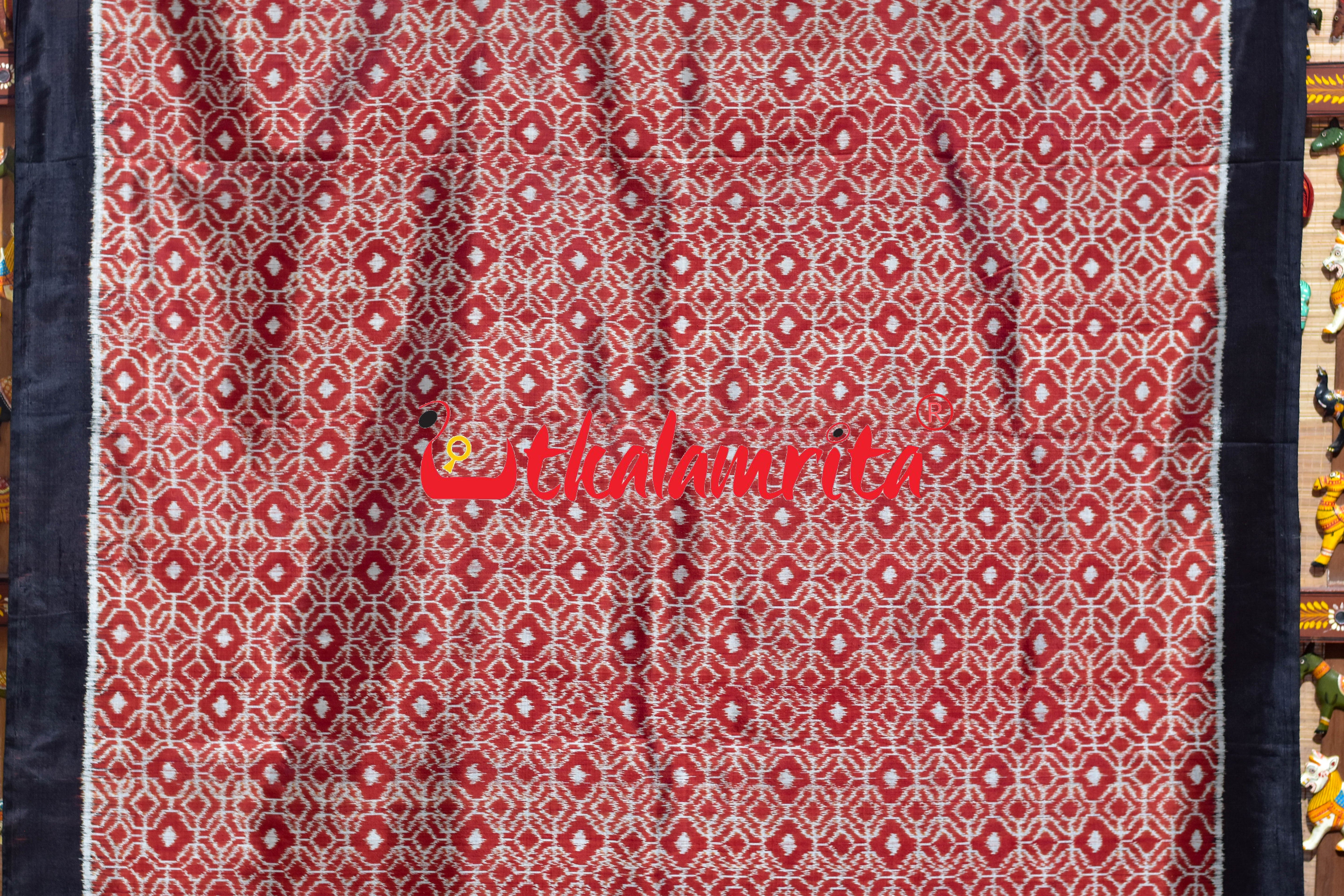 Rust Black Lining Dotted Khandua Silk Saree