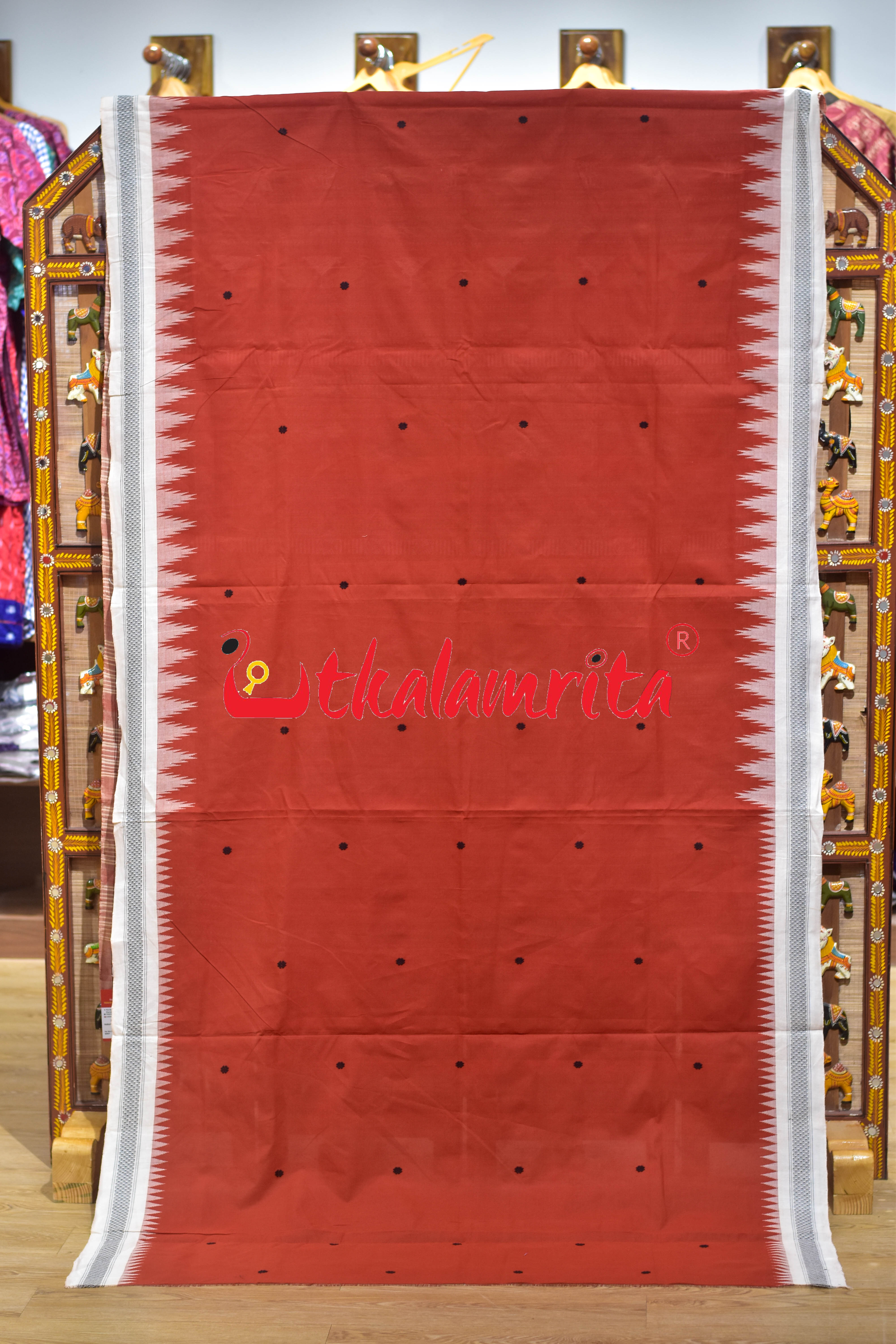 Rust White Border Ganjam Bomkai Cotton Saree