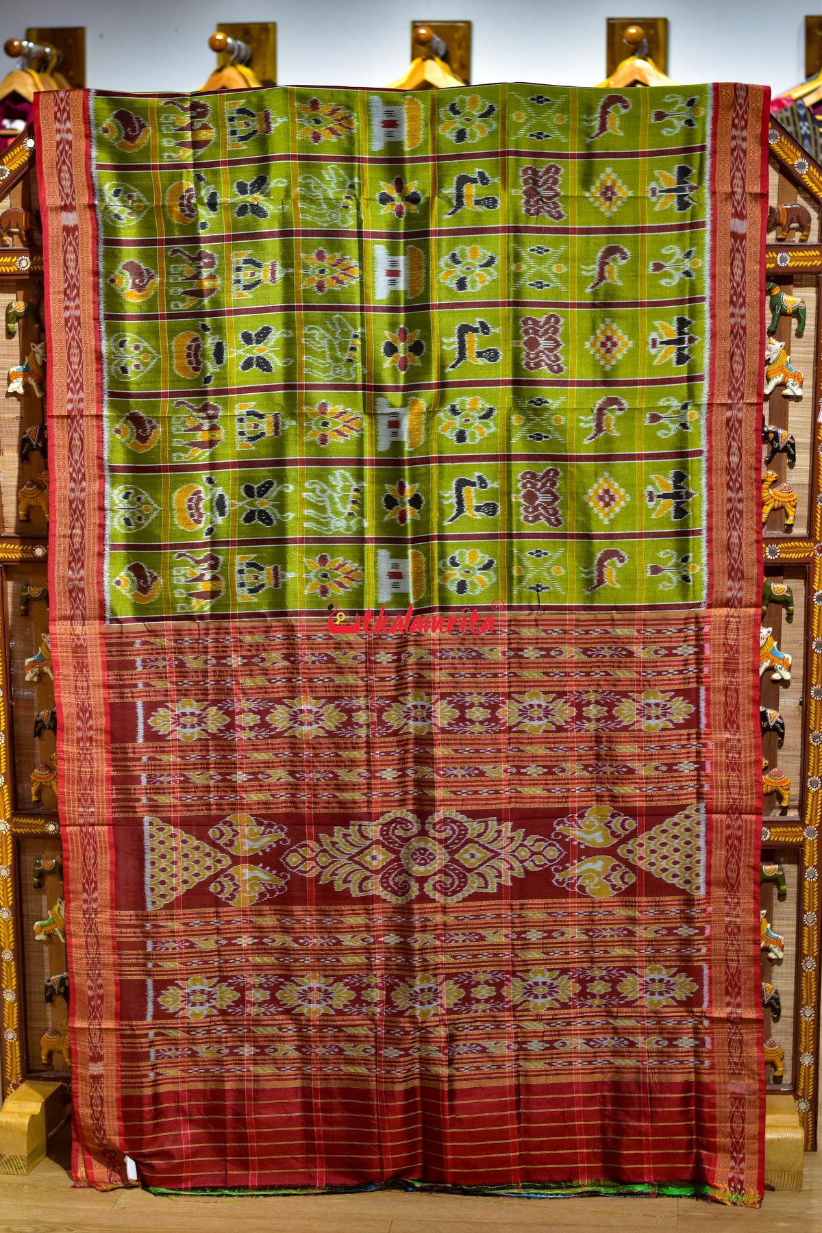 Janhiphuliya Red Nabakothi Khandua Silk Saree