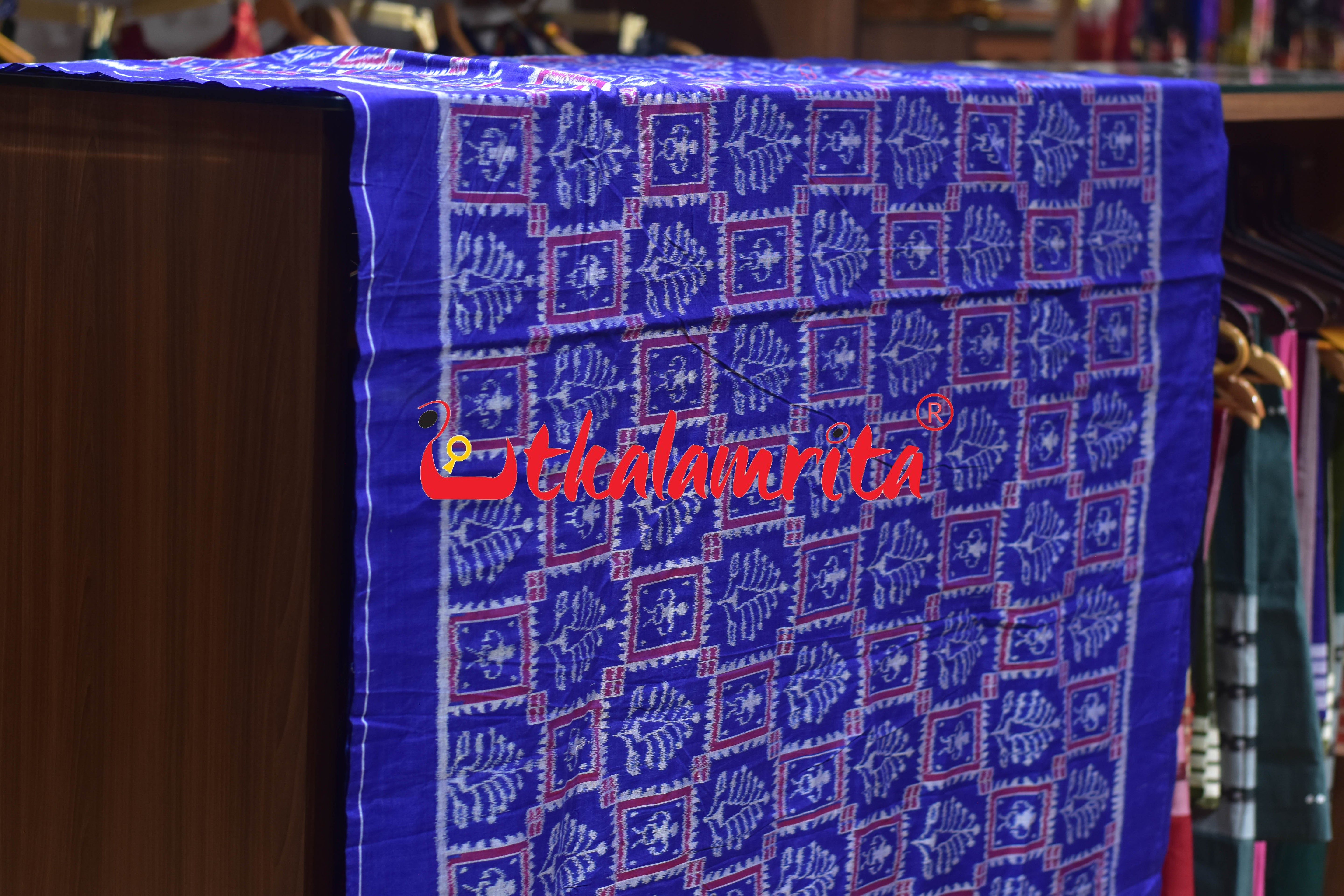Blue Magenta Tribal Tree Sambalpuri Cotton (Fabric)