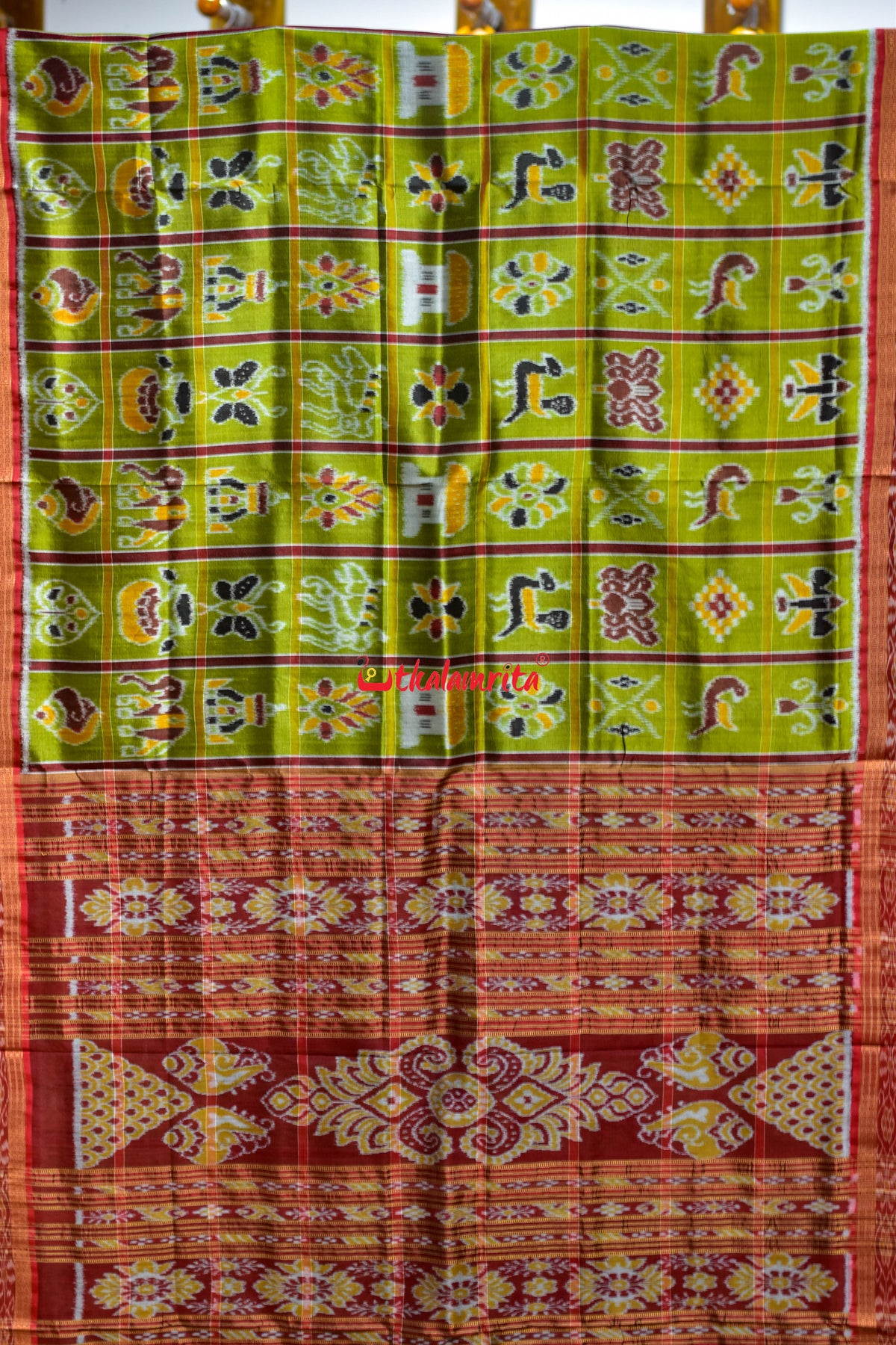 Janhiphuliya Red Nabakothi Khandua Silk Saree