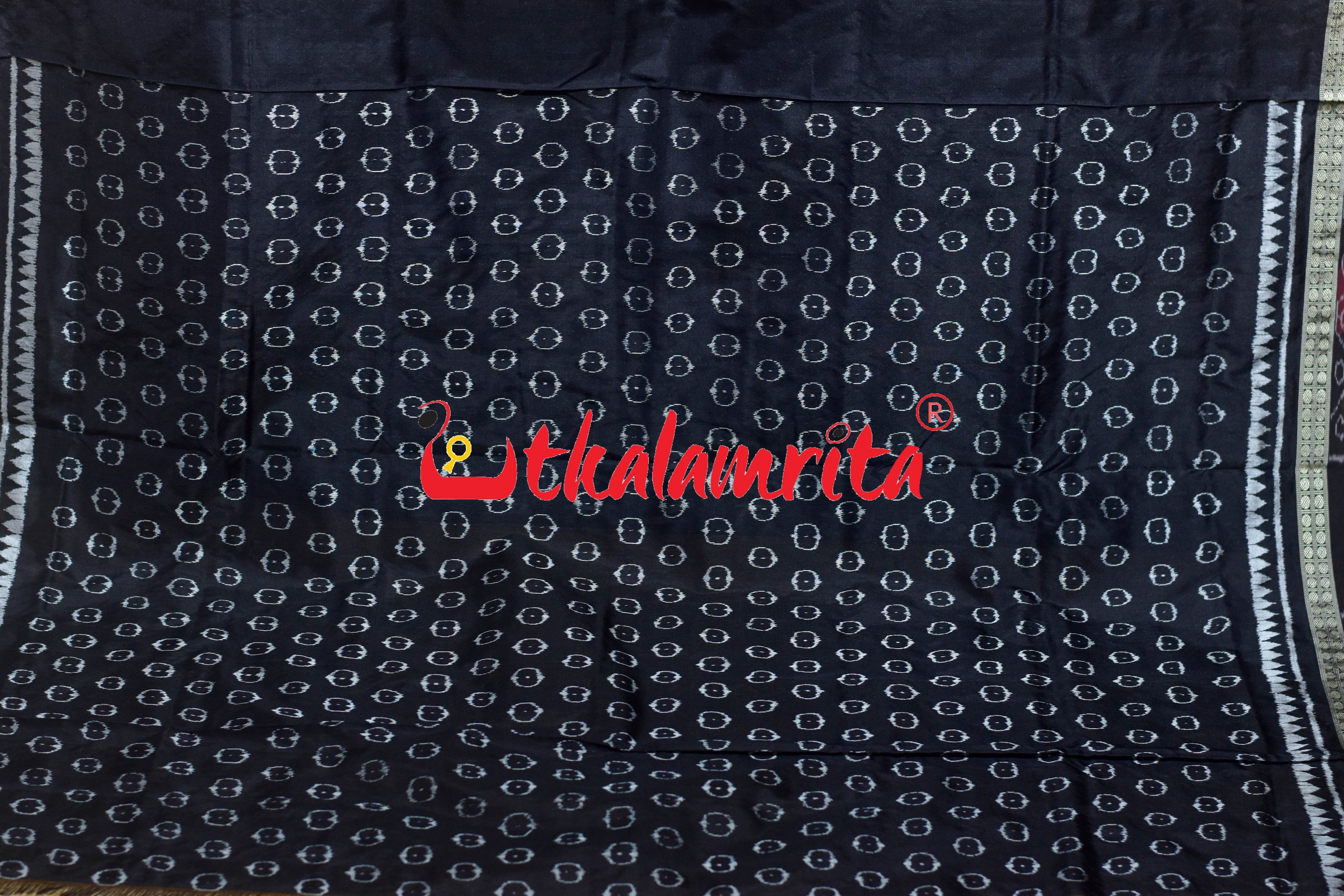 Black Odia Letters Sambalpuri Silk Saree