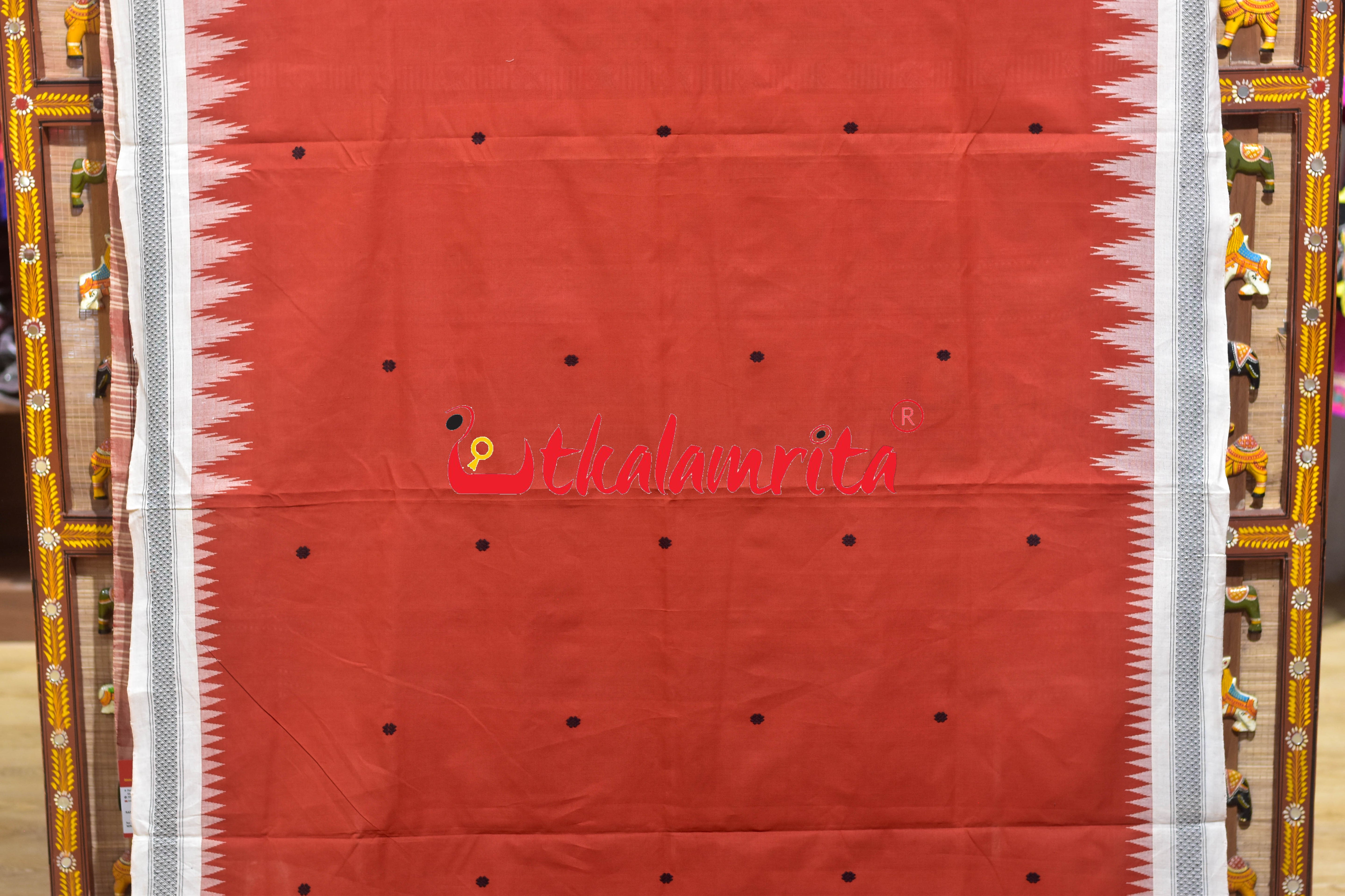 Rust White Border Ganjam Bomkai Cotton Saree