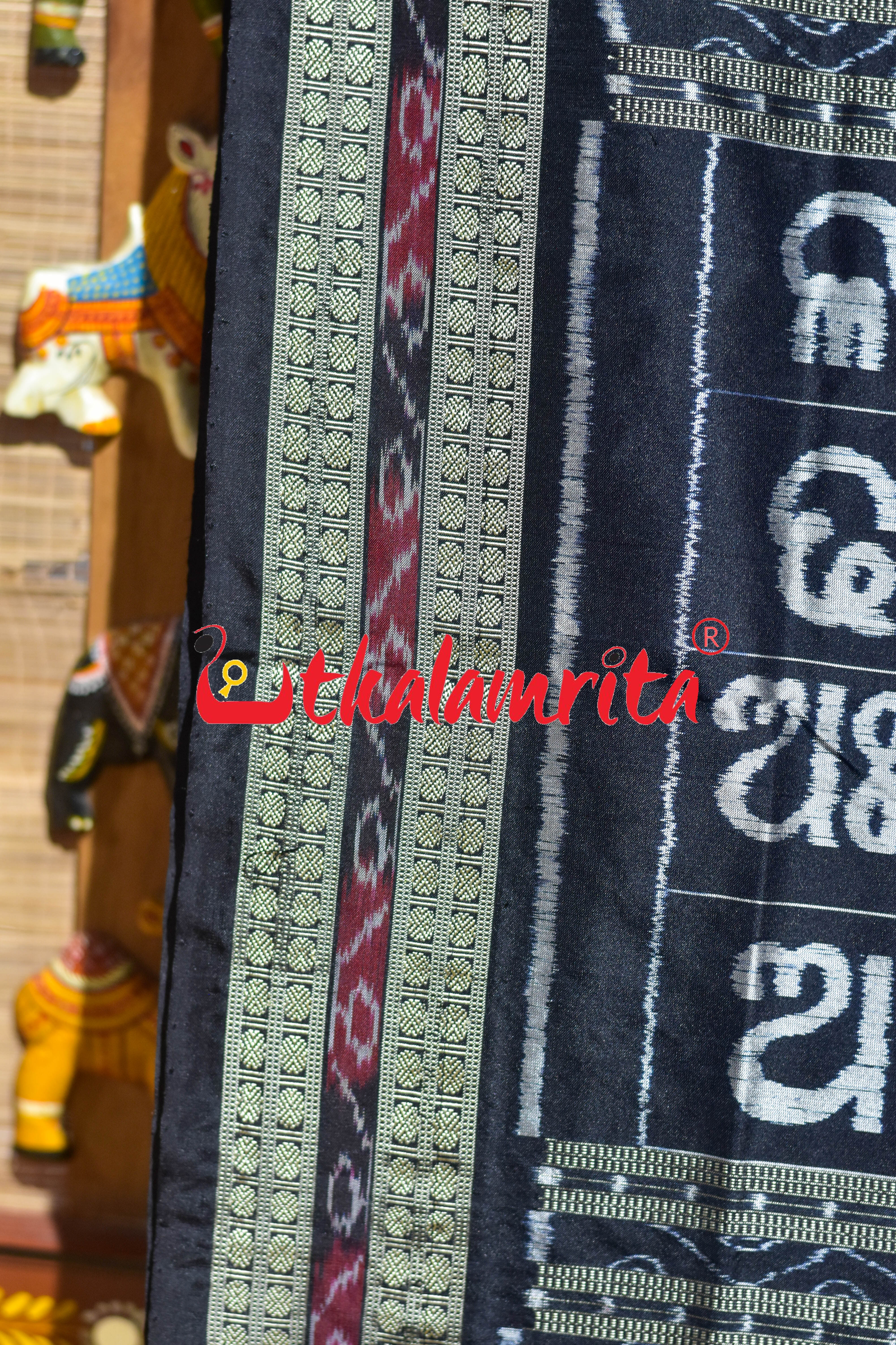 Black Odia Letters Sambalpuri Silk Saree