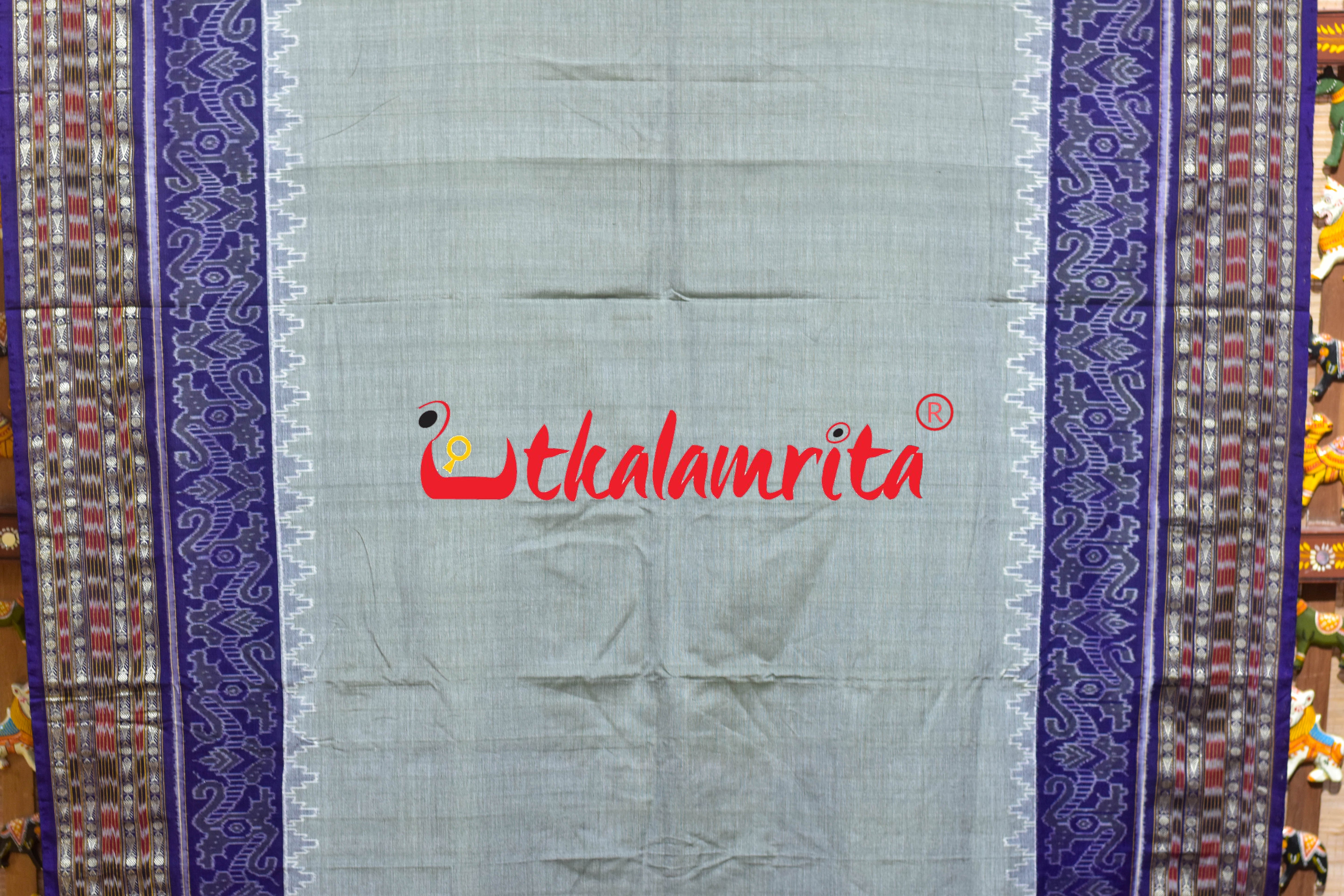 Grey Purple Scot Border Sambalpuri Cotton Saree