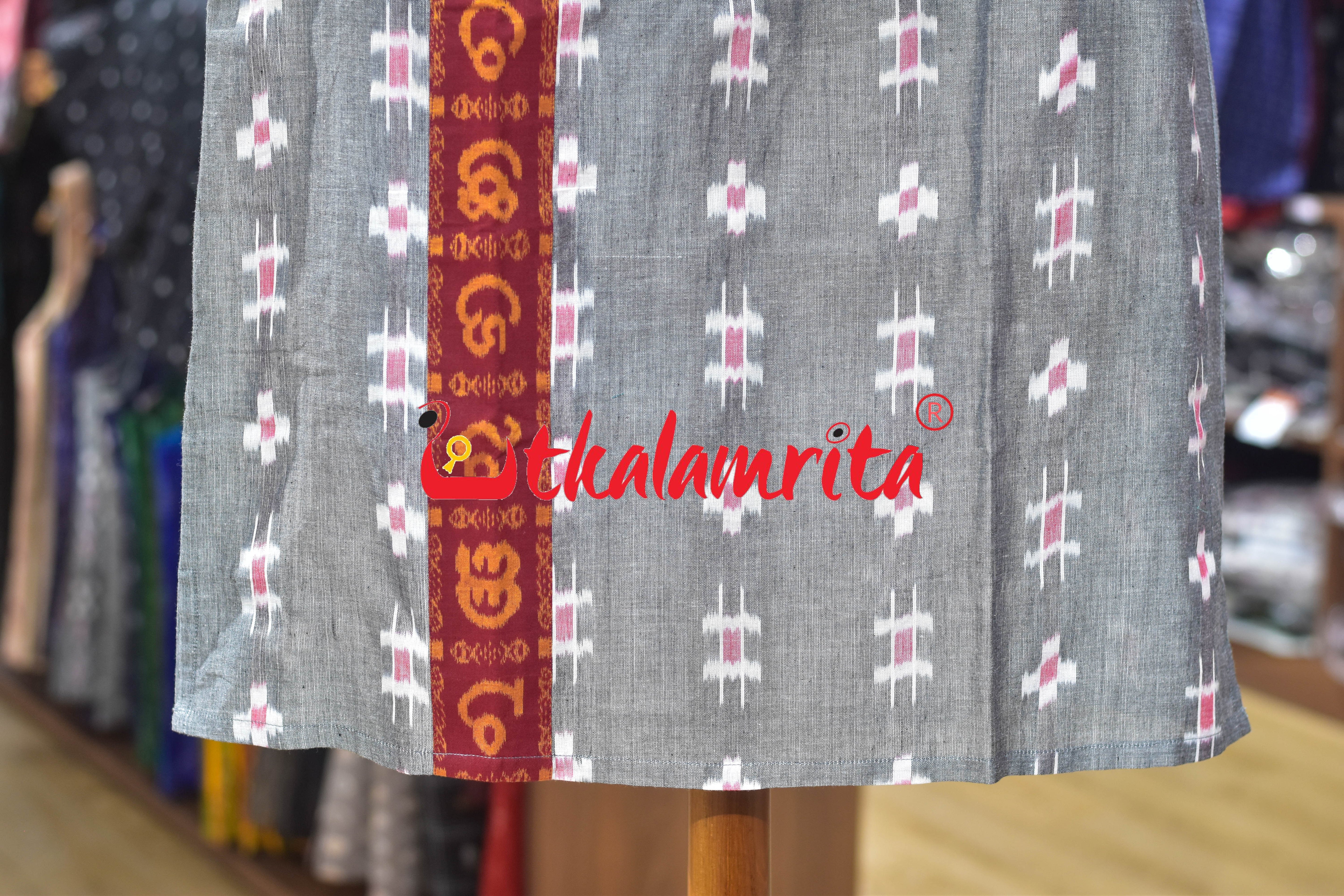 Grey Flower Kothi Bandha Odia Letters (Men's Short Kurta)