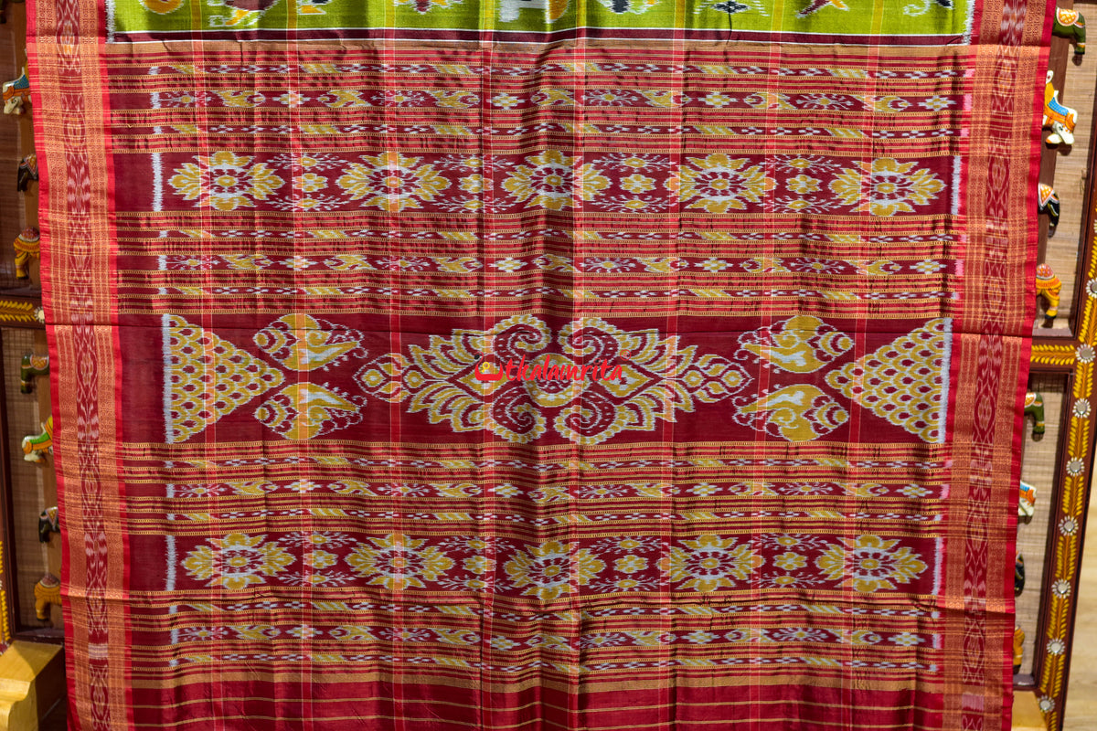 Janhiphuliya Red Nabakothi Khandua Silk Saree