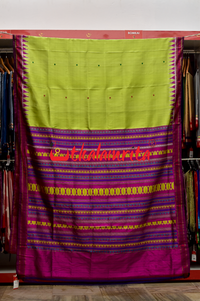 Parrot Green Dongria Border Buti Silk Saree