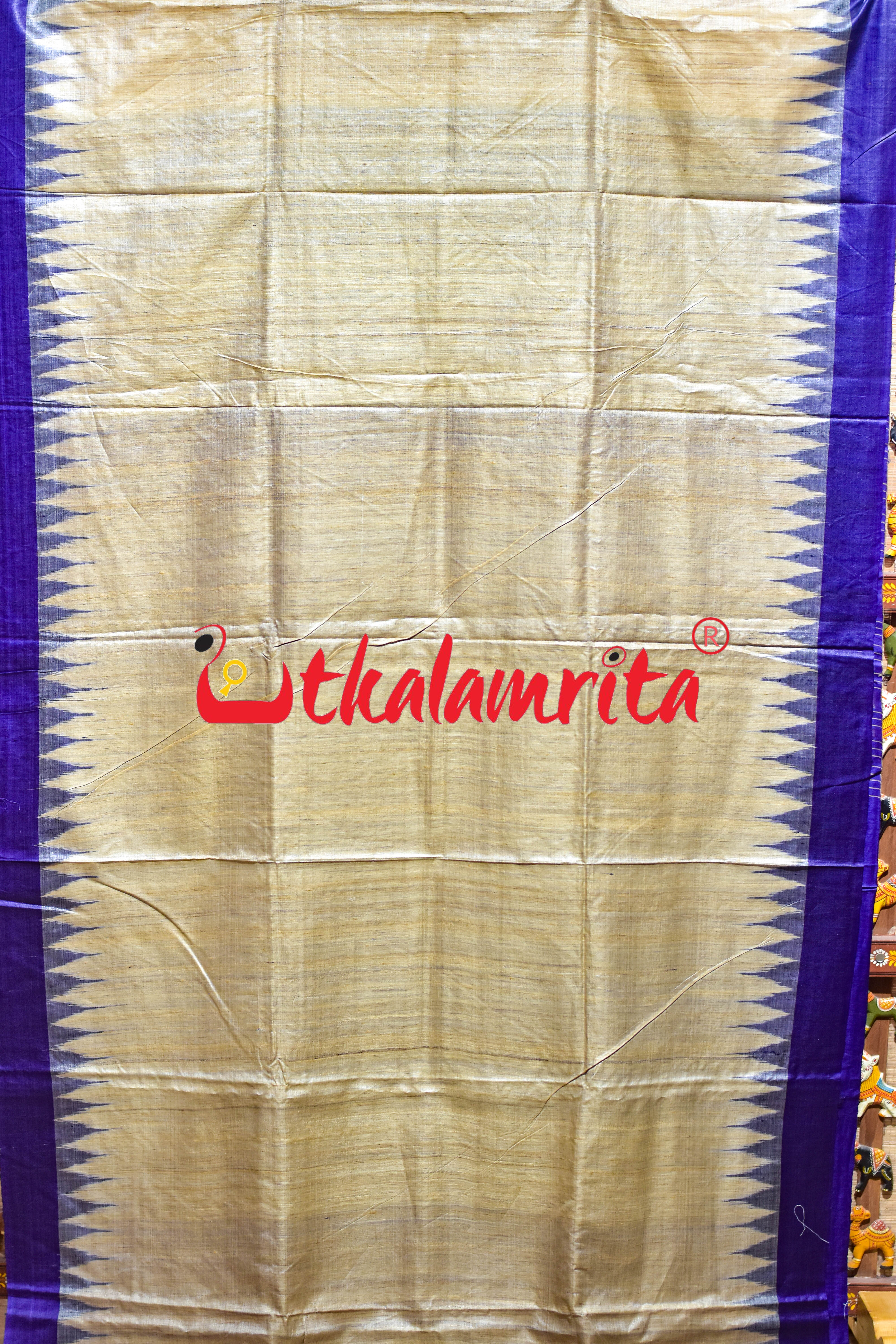Beige Blue Gopalpur Tussar Silk Saree