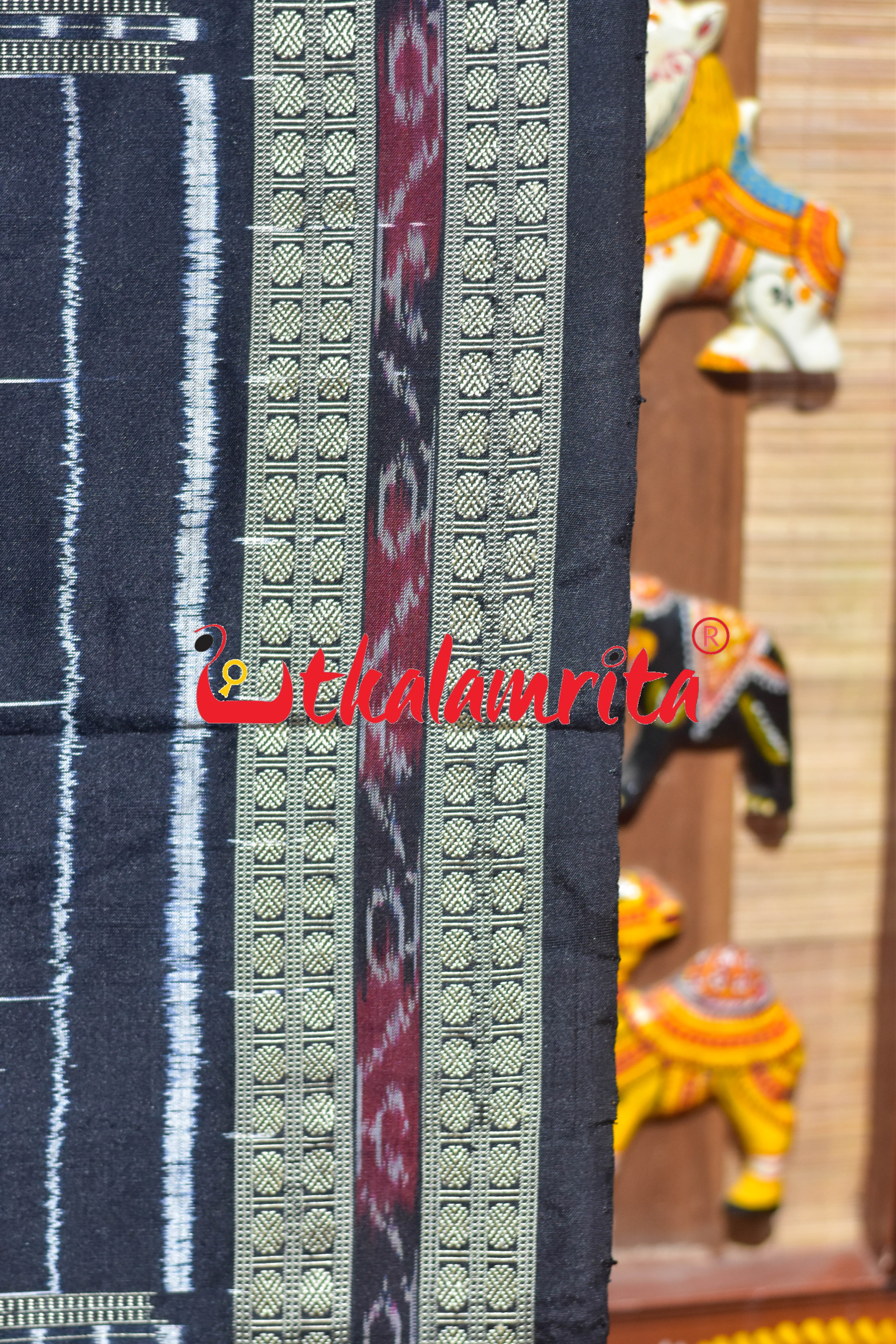 Black Odia Letters Sambalpuri Silk Saree