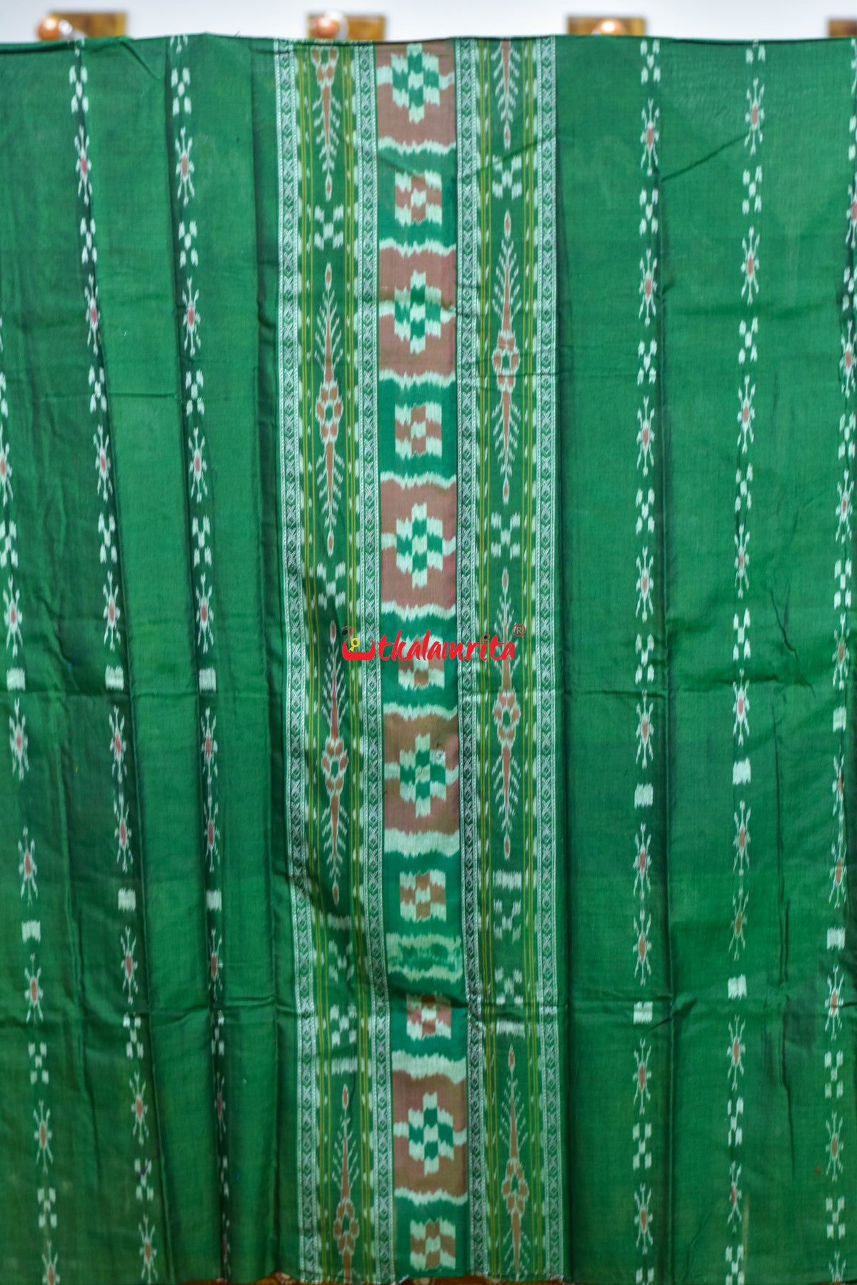 Green Golden Middle Pasapali Flower Ikat Dress Set