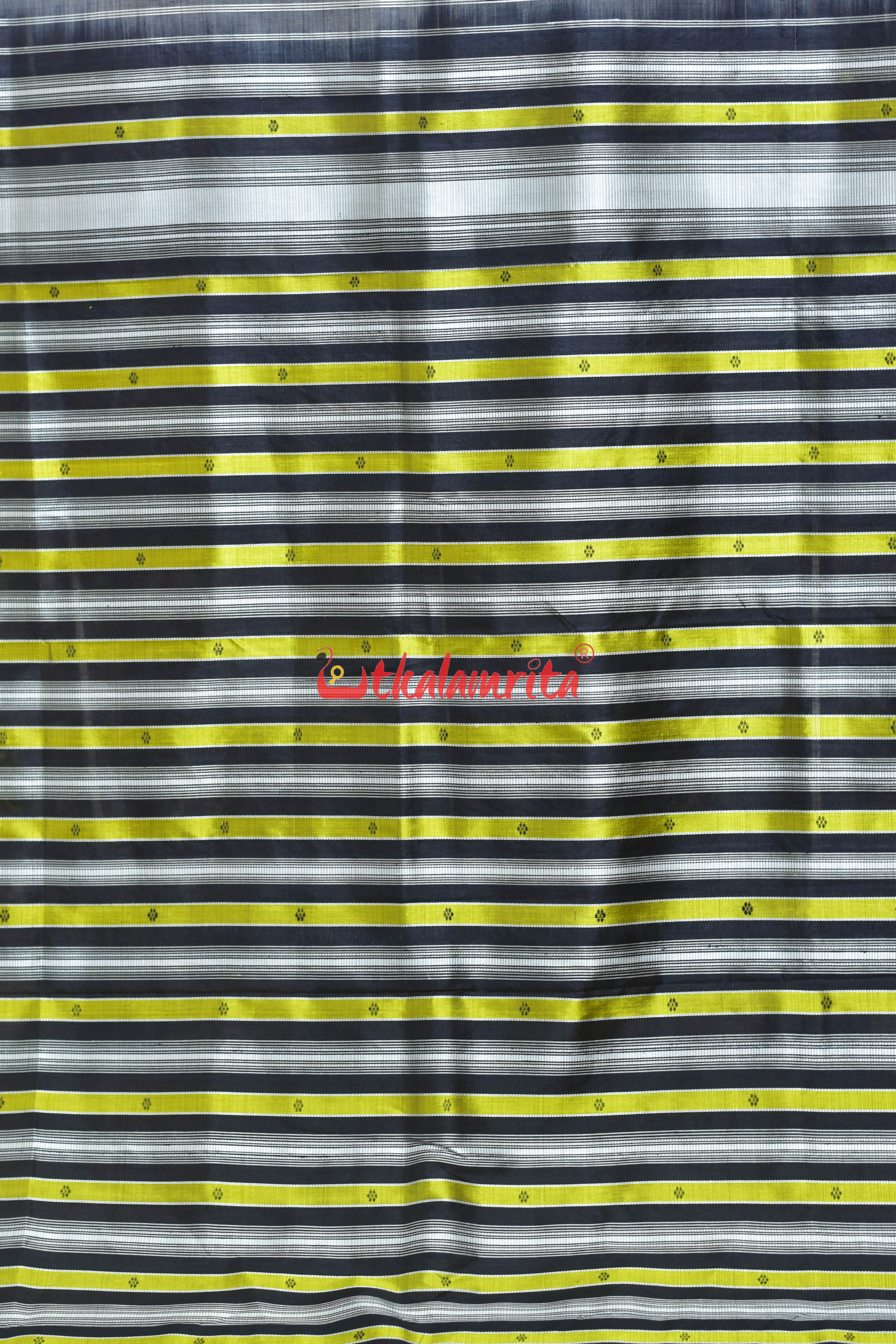 White Yellow Black Double Anchal  Berhampuri Silk Saree