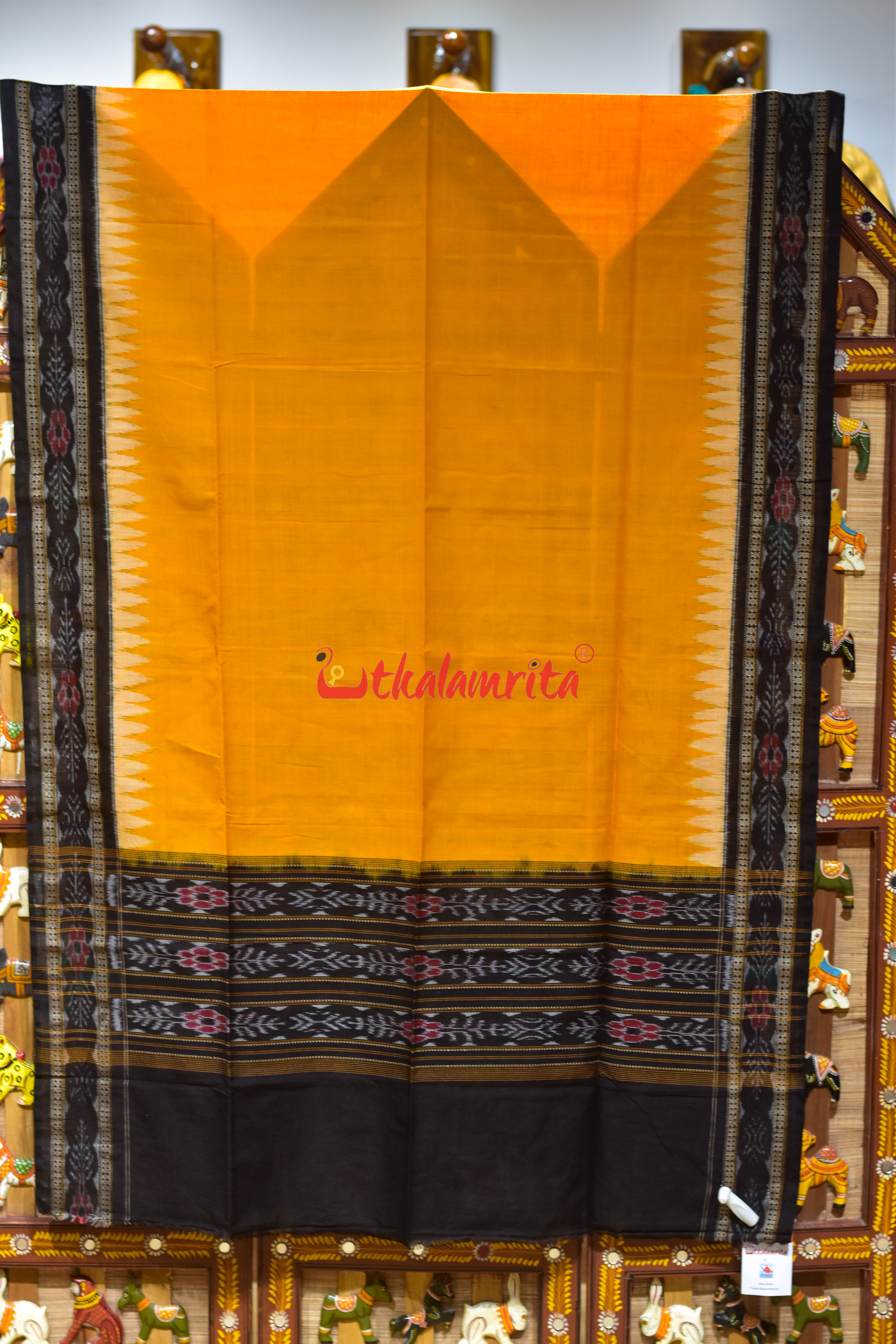 Mustard Black Flower Bandha Cotton (Dupatta)
