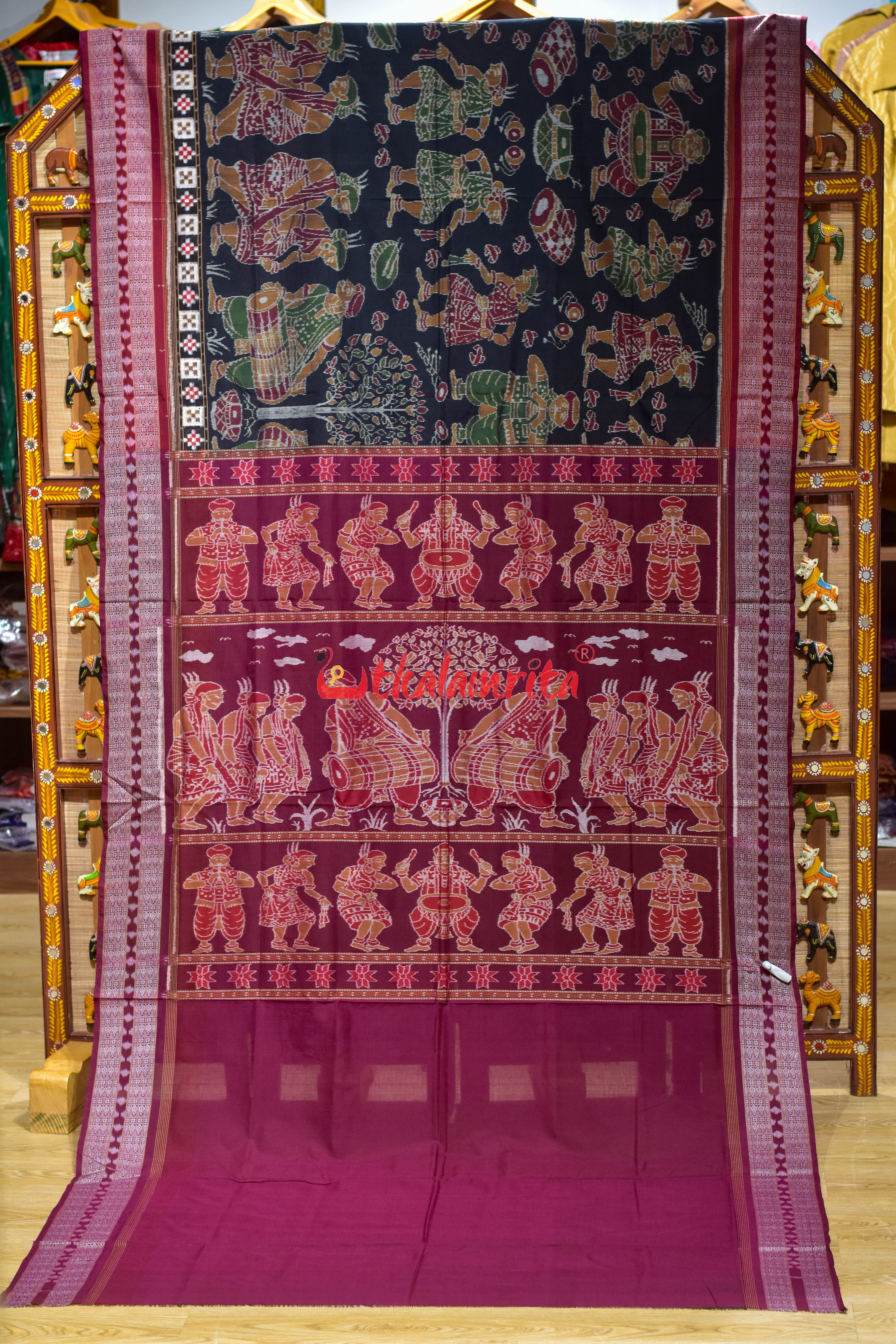 Black NuaKhai Sambalpuri Cotton Saree