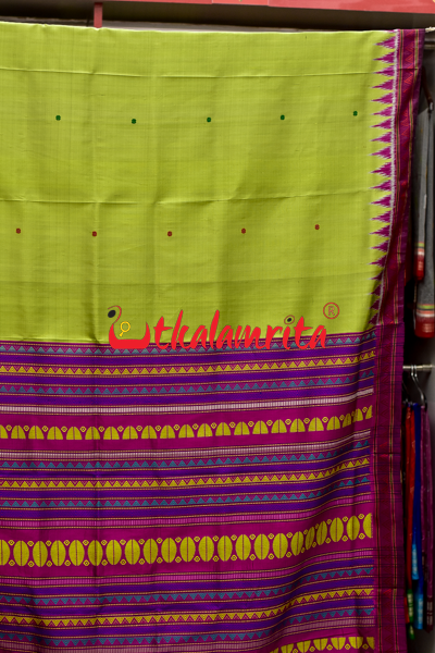 Parrot Green Dongria Border Buti Silk Saree