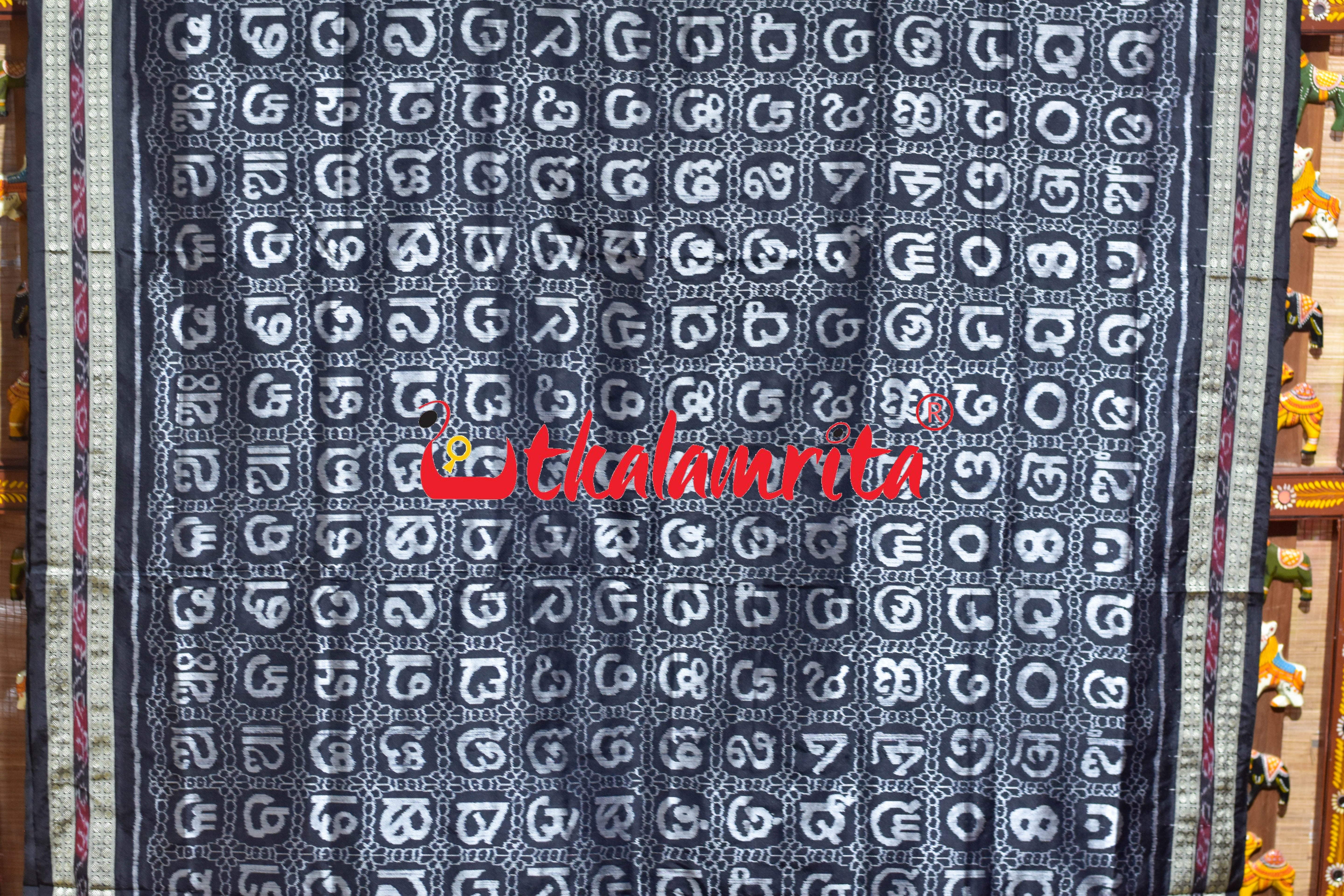 Black Odia Letters Sambalpuri Silk Saree