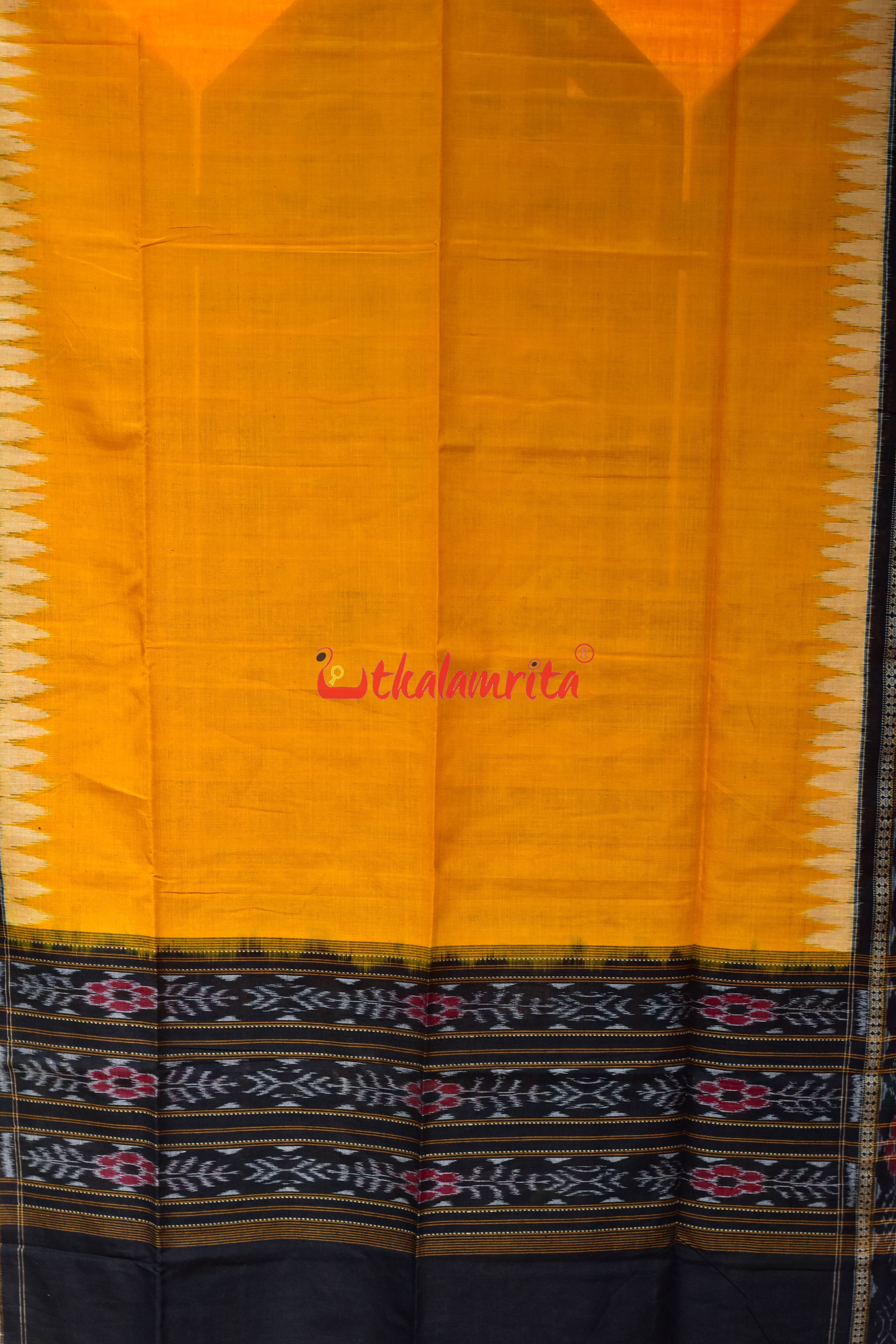 Mustard Black Flower Bandha Cotton (Dupatta)