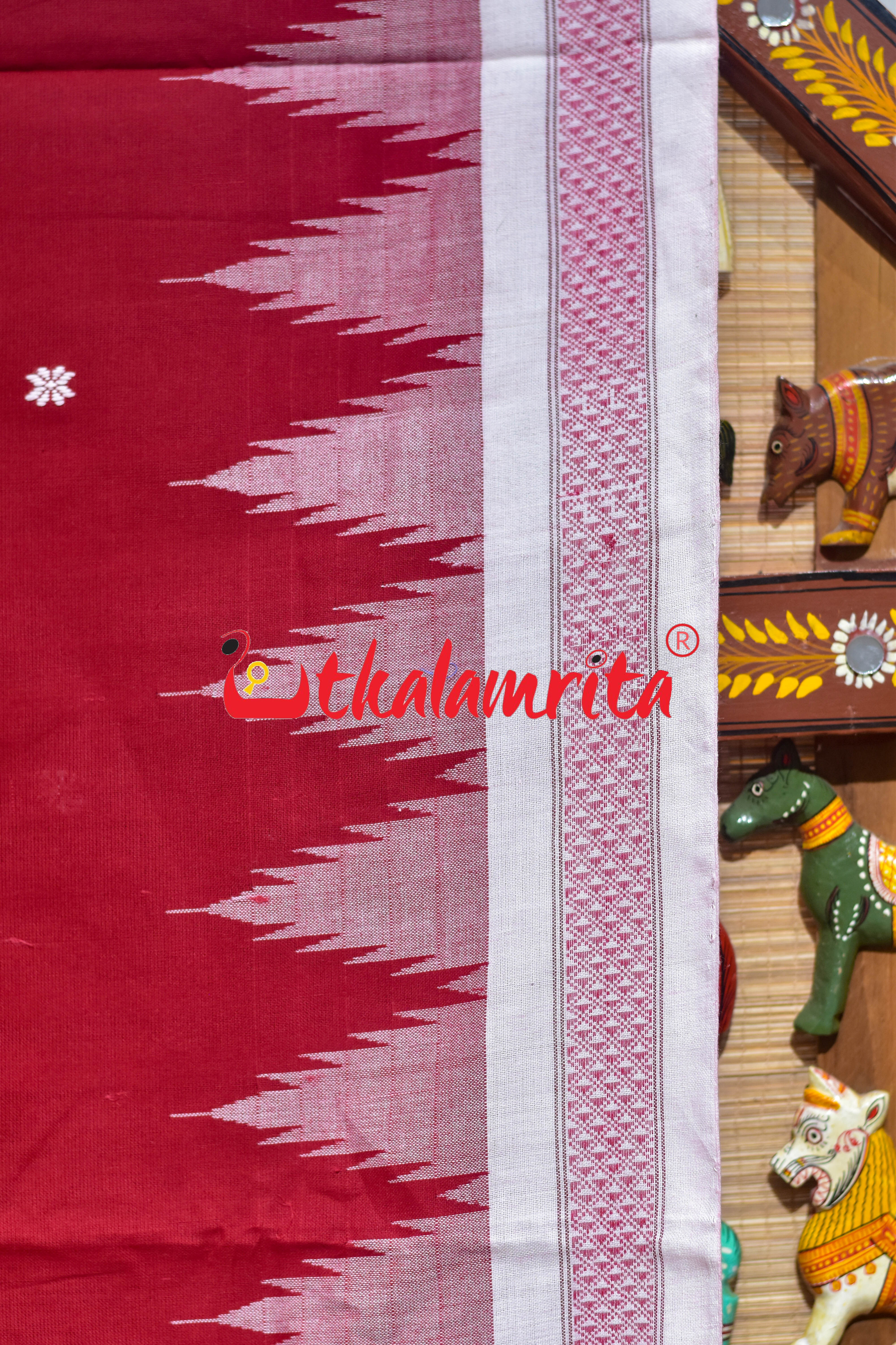 Red White Border Ganjam Bomkai Cotton Saree