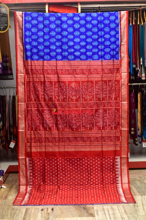 Blue Red Mayurapucha Sambalpuri Silk Saree