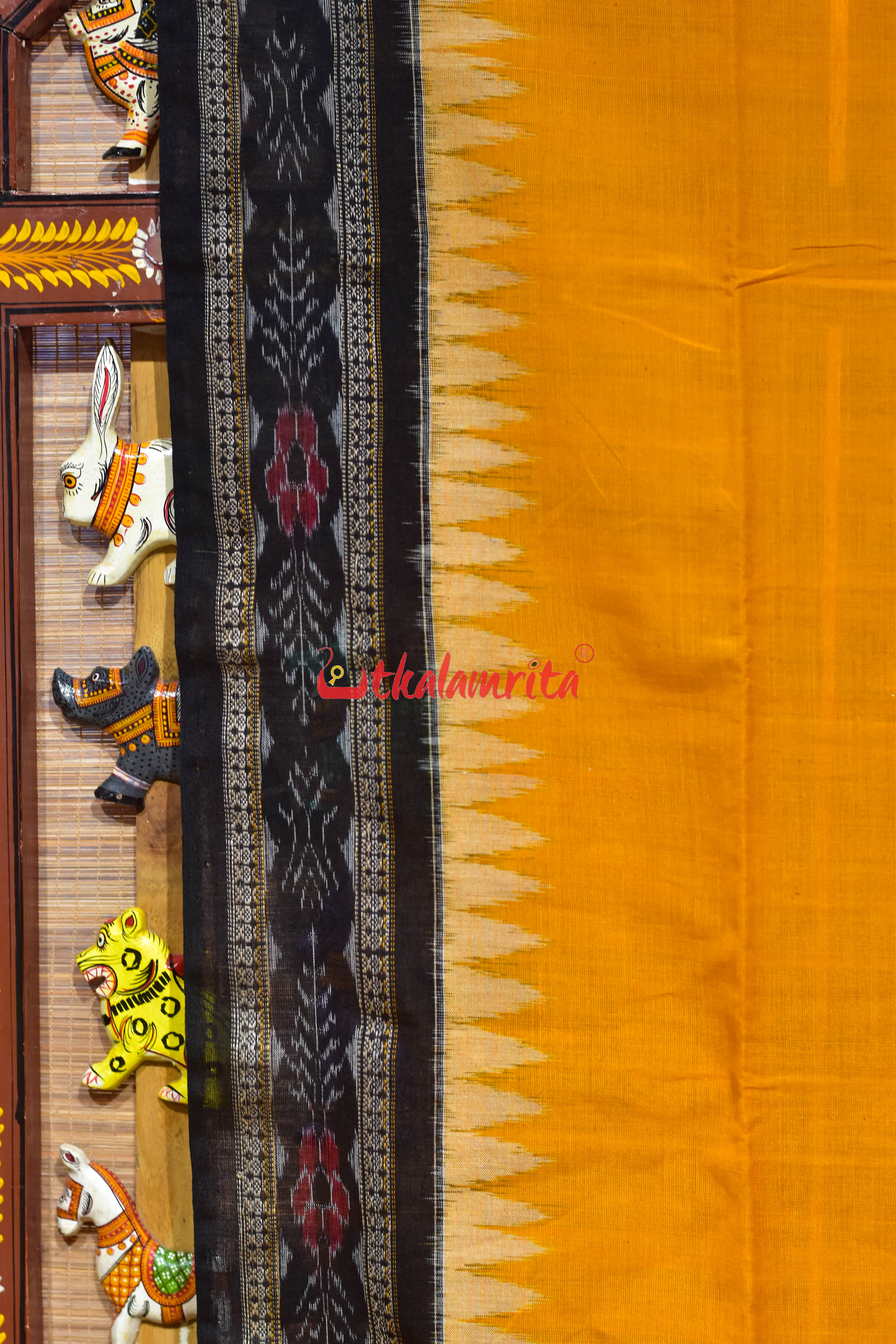 Mustard Black Flower Bandha Cotton (Dupatta)