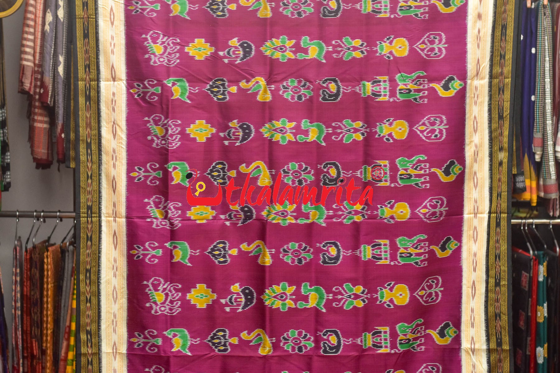 Magenta Double Border Nabarangi Silk Saree