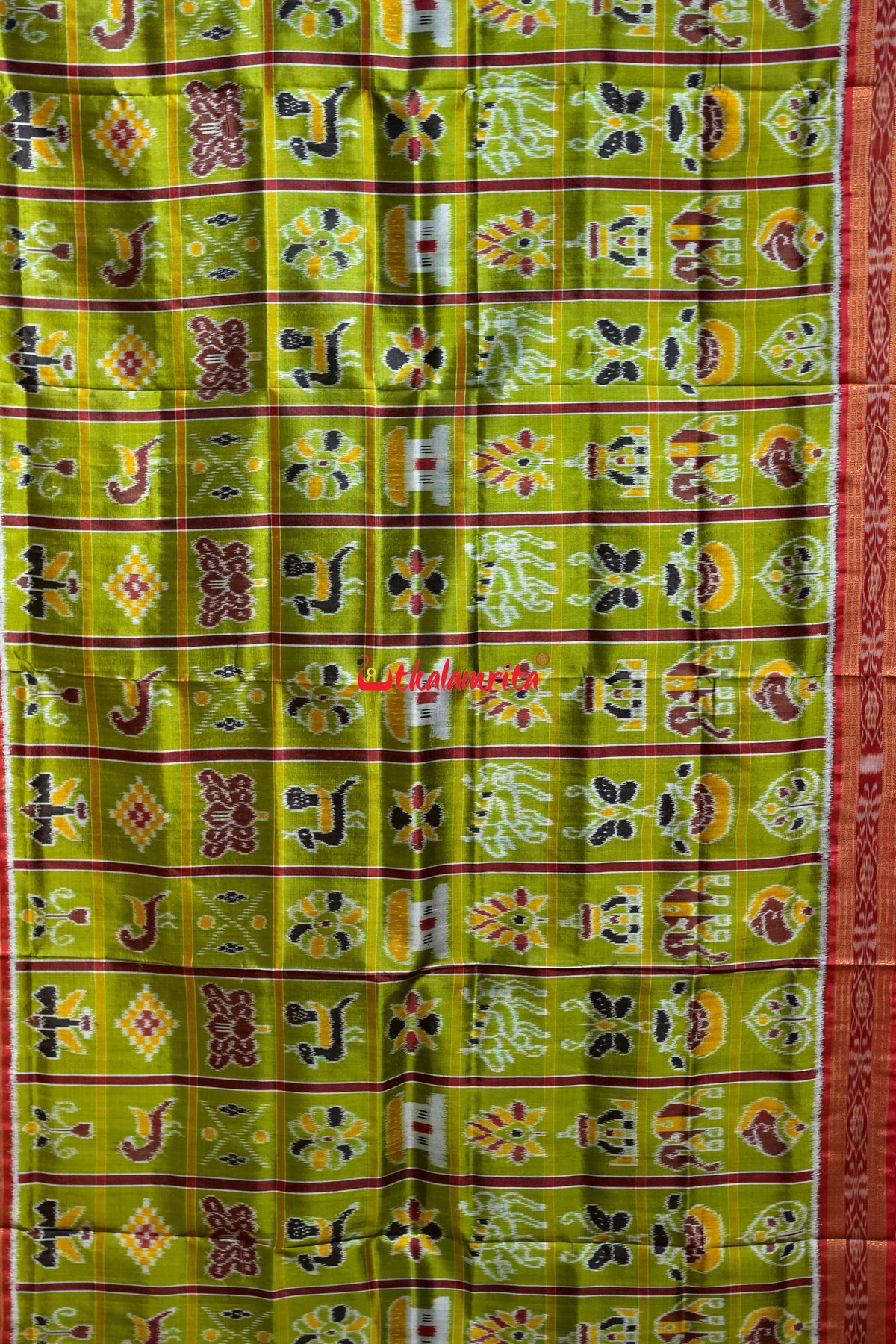 Janhiphuliya Red Nabakothi Khandua Silk Saree