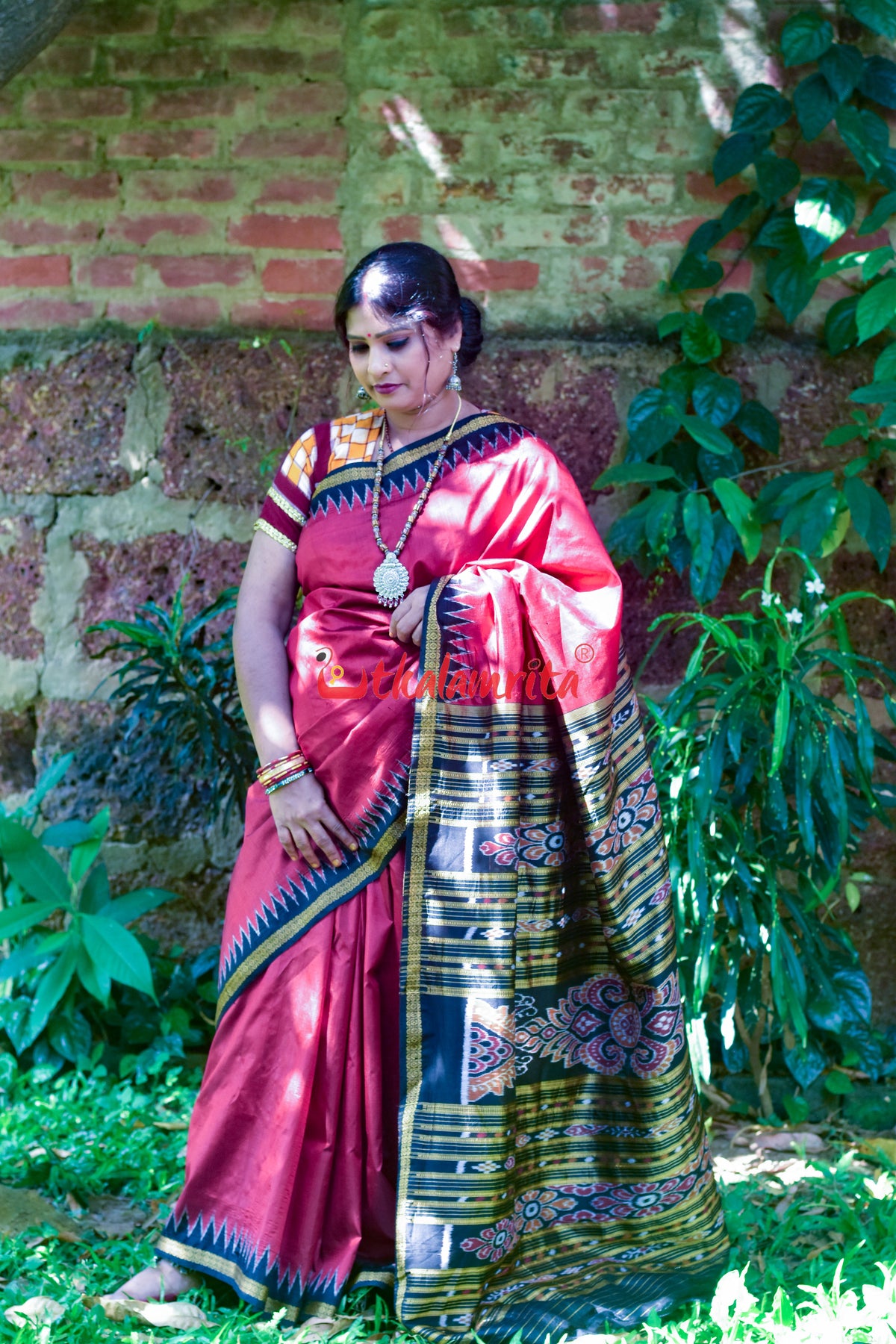 Ekphuliya Maroon Khandua Silk Saree