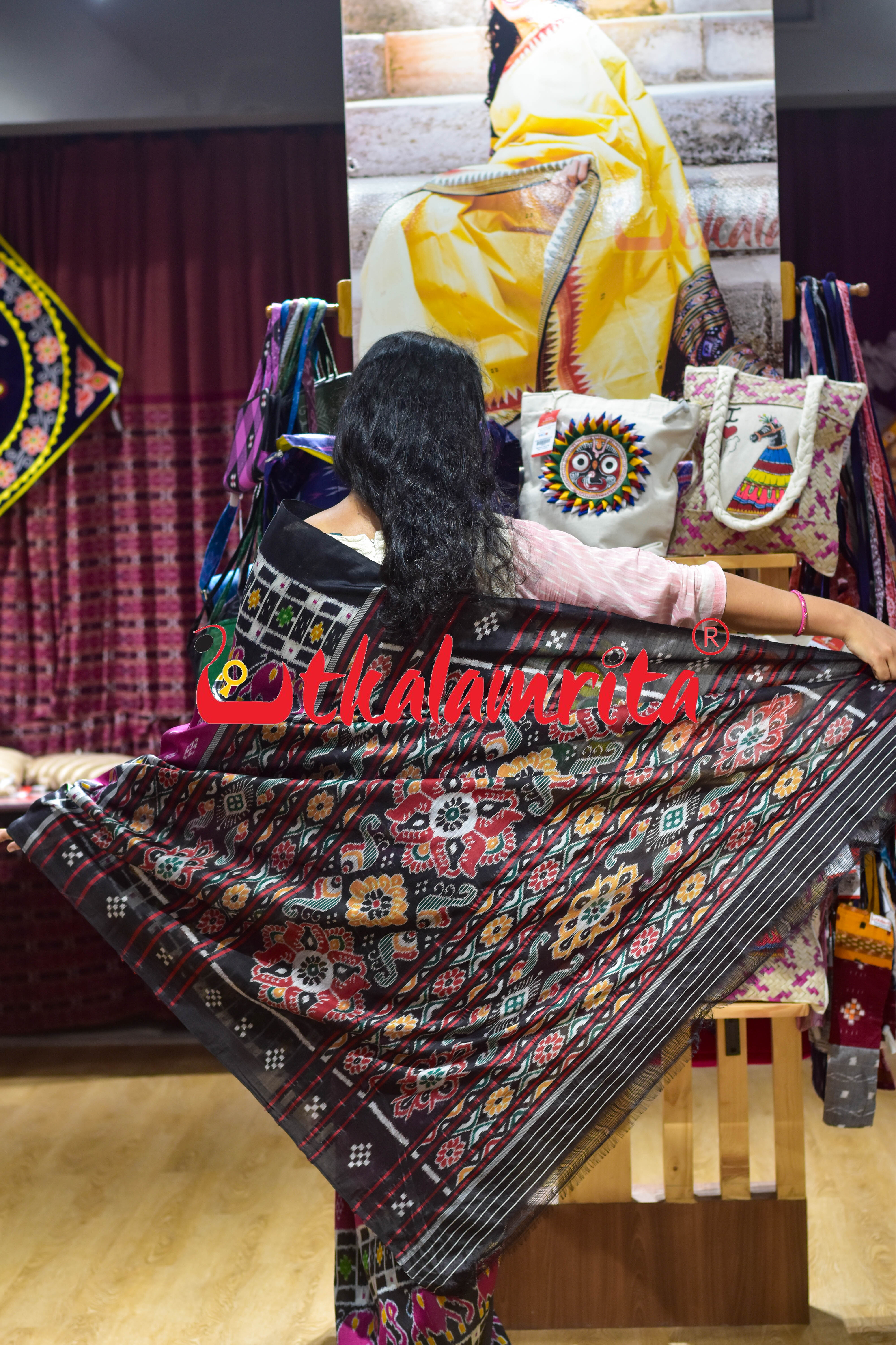 Purple Black Border Elephant Pasapali Khandua Silk Saree