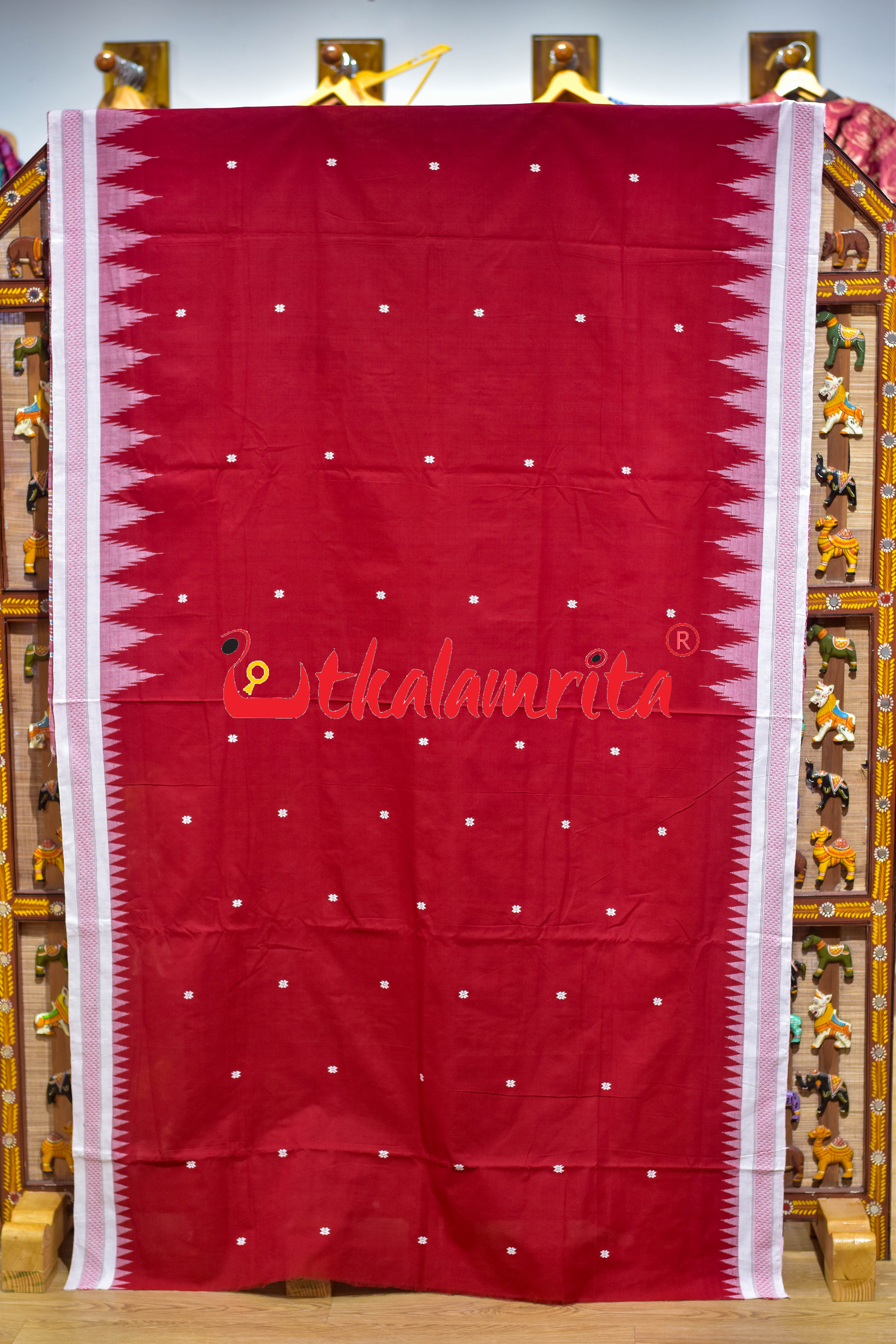 Red White Border Ganjam Bomkai Cotton Saree