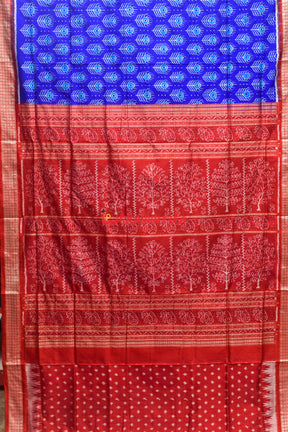 Blue Red Mayurapucha Sambalpuri Silk Saree