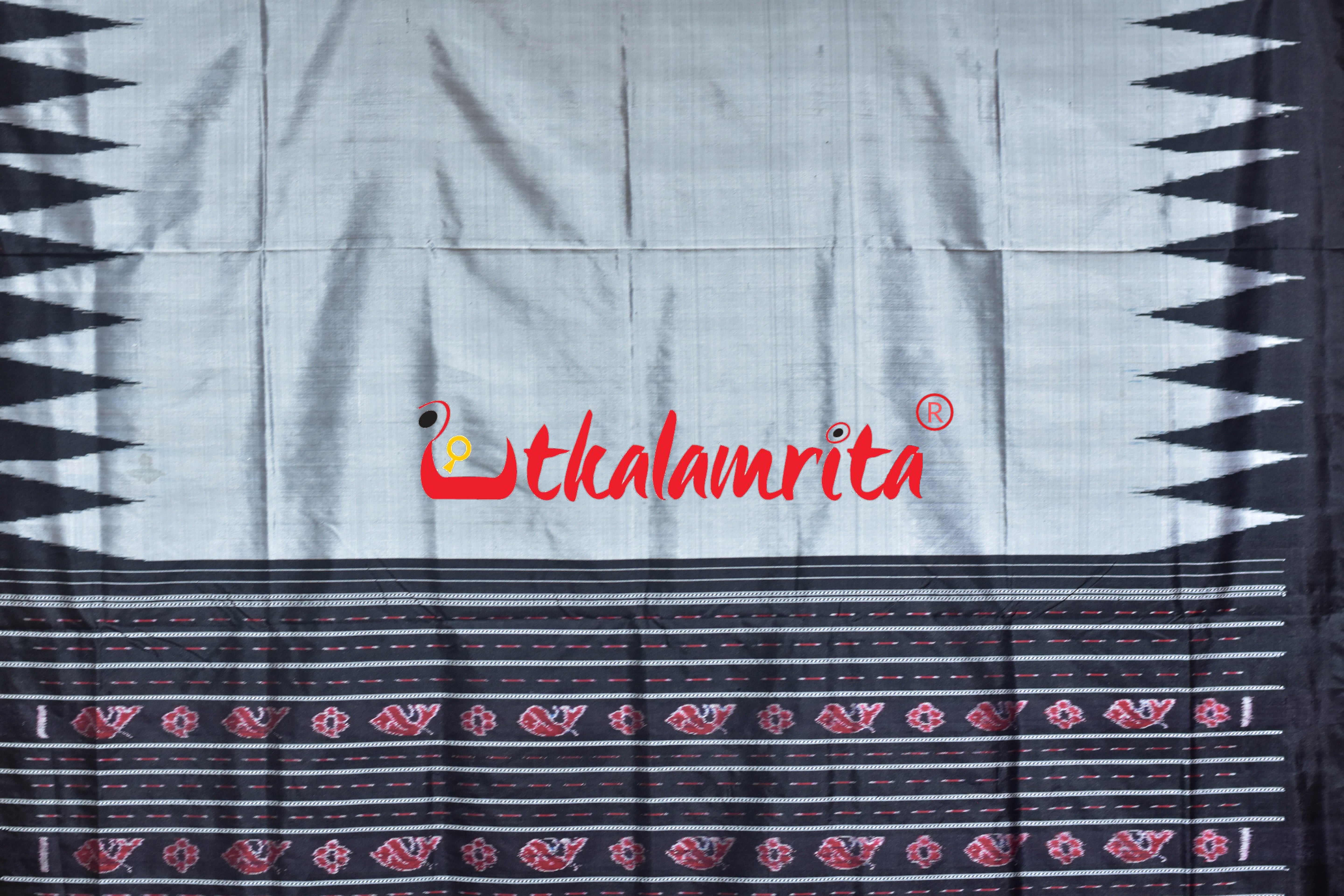 Grey Black Kumbha Bandha Anchal Sambalpuri Silk Saree