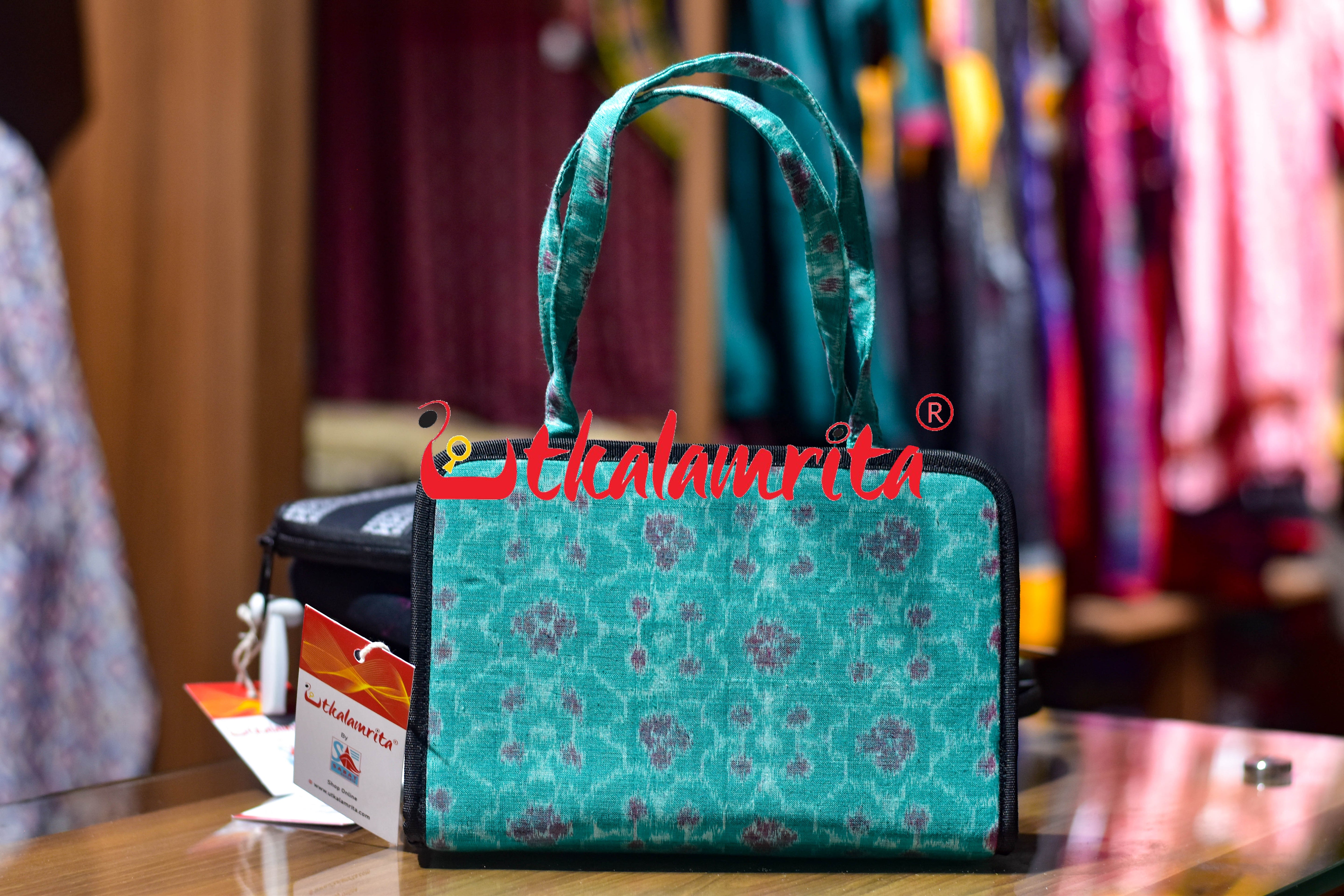 Sea Green Red Flower Square Sling Bag
