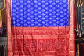 Blue Red Mayurapucha Sambalpuri Silk Saree