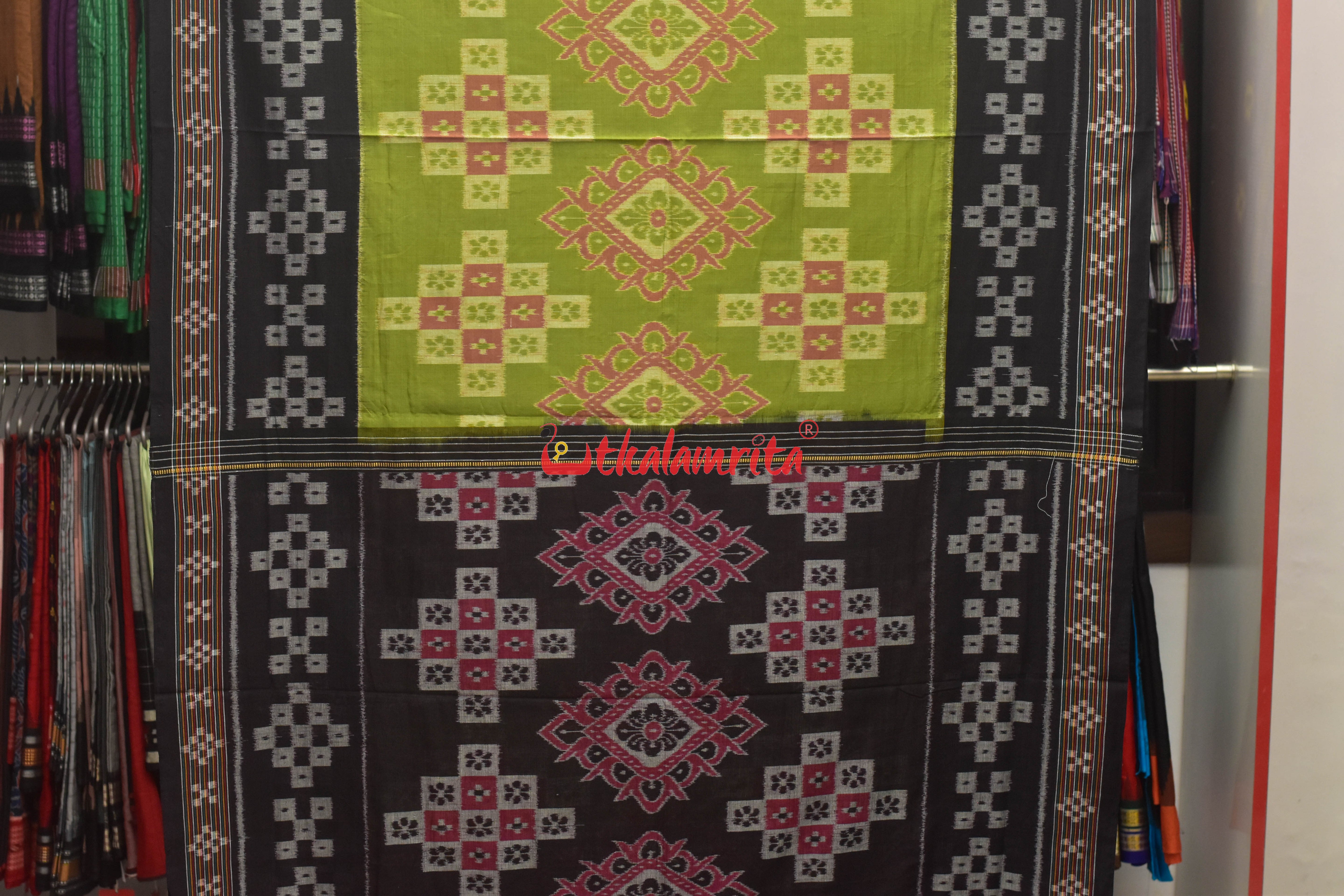 Green Black with Pasapali Body Khandua Cotton Saree