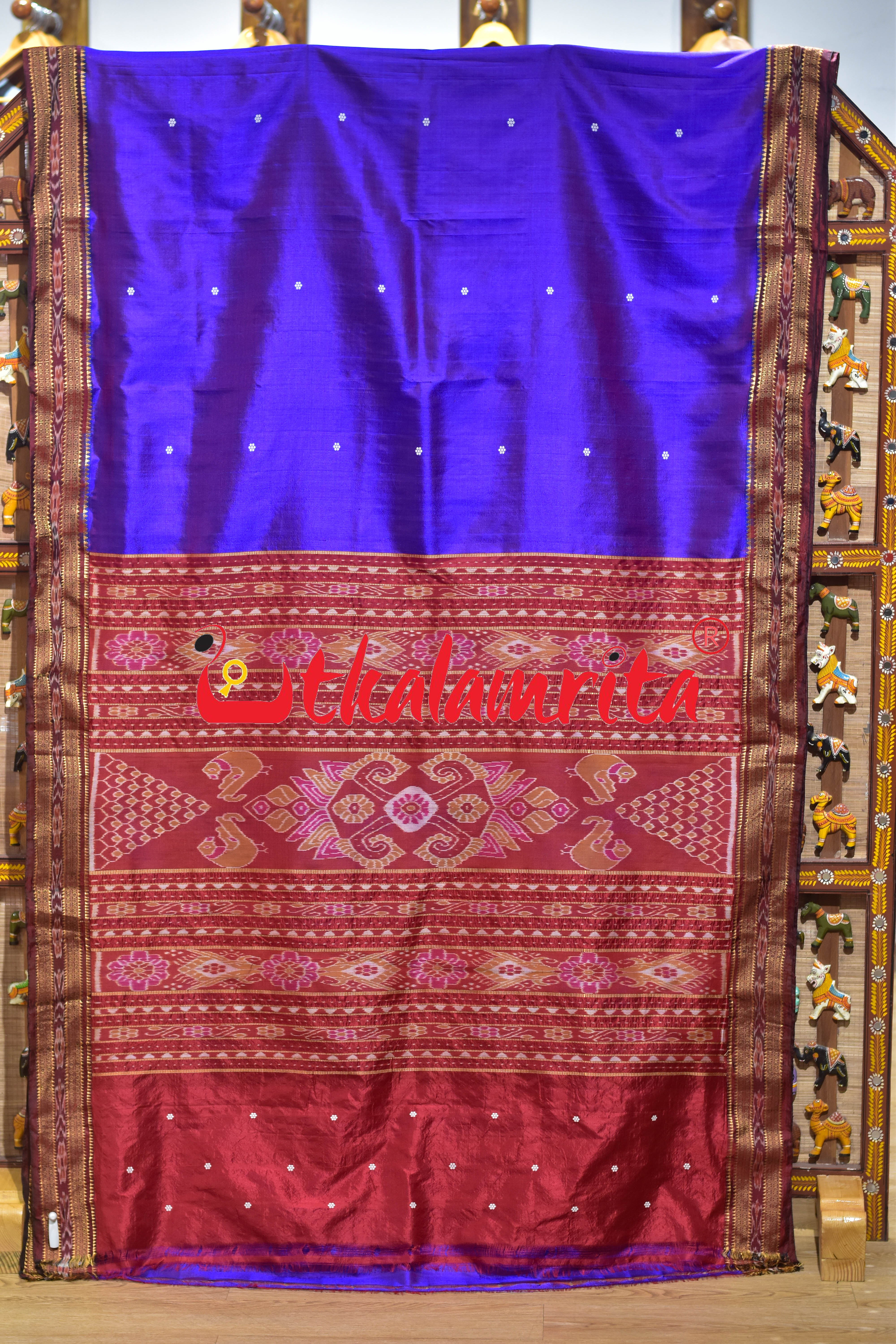 Dual Shade Purple Maroon Khandua Silk Saree