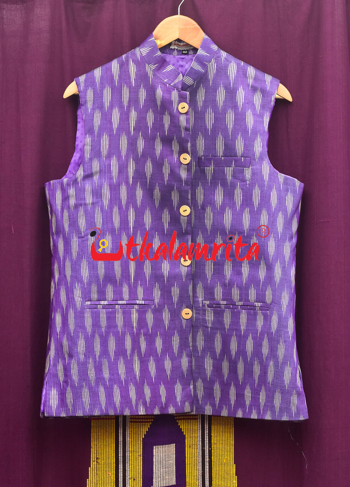 Purple Body Ikat Gopalpur Tussar (Modi Jacket)