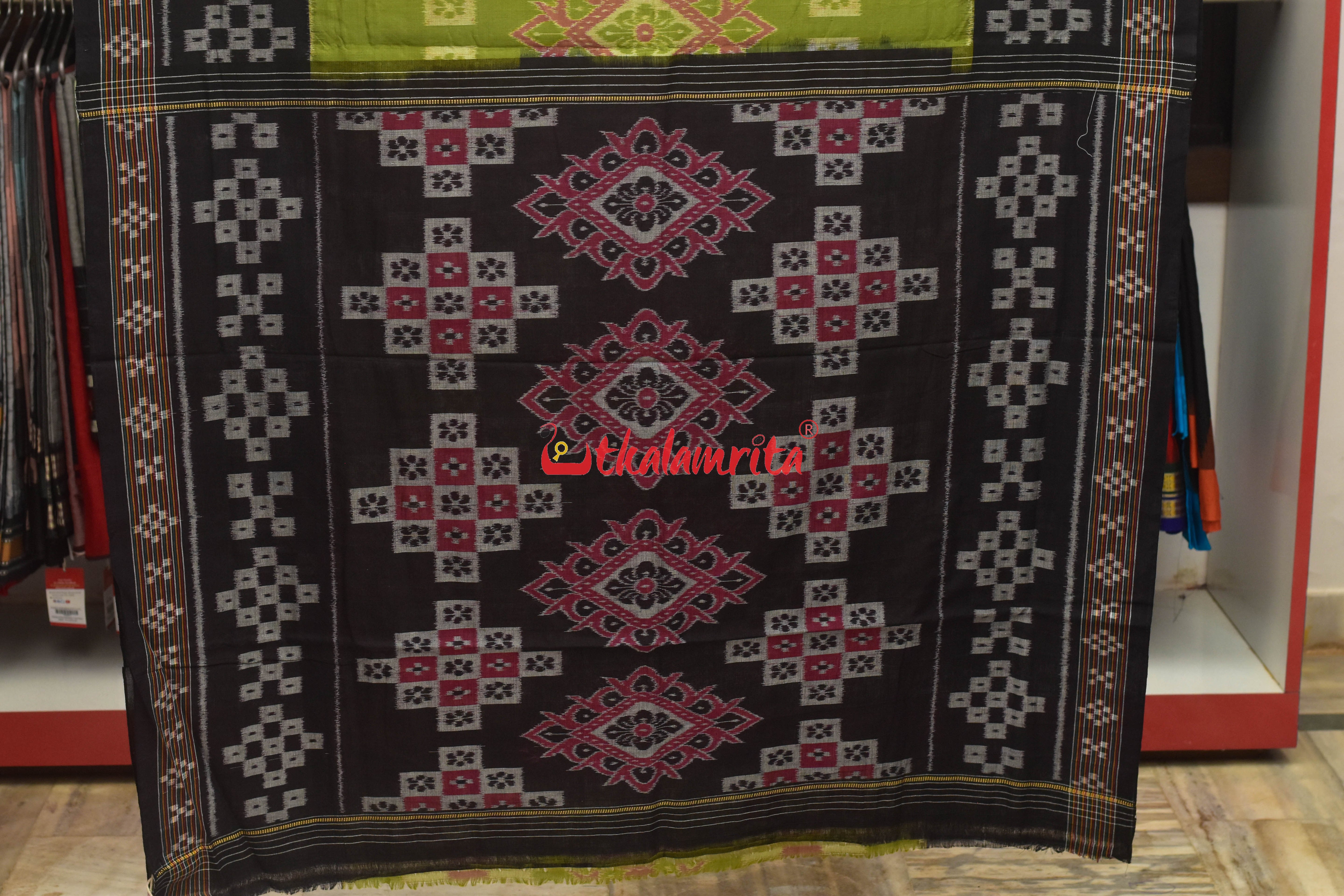 Green Black with Pasapali Body Khandua Cotton Saree