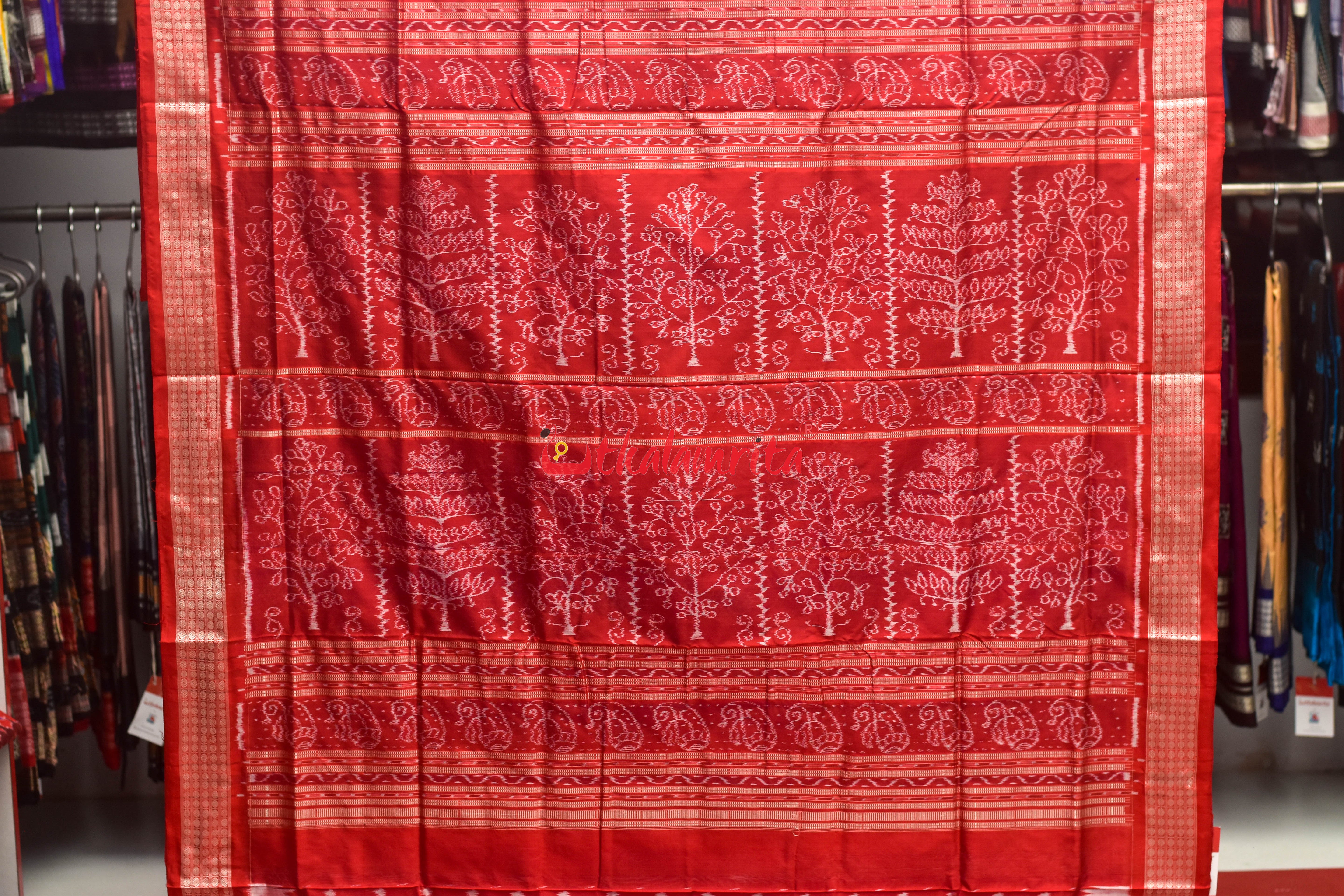 Blue Red Mayurapucha Sambalpuri Silk Saree
