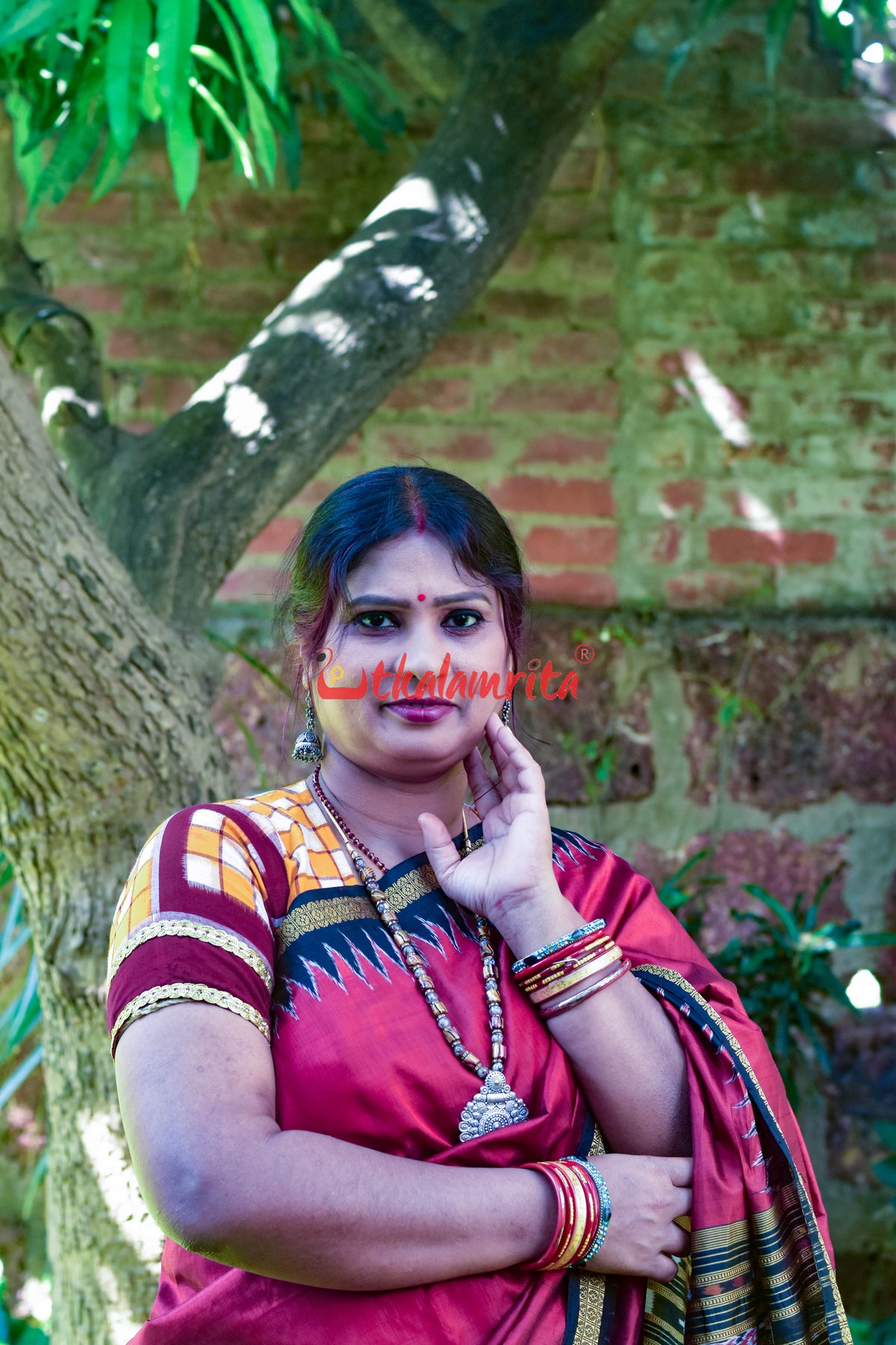 Ekphuliya Maroon Khandua Silk Saree