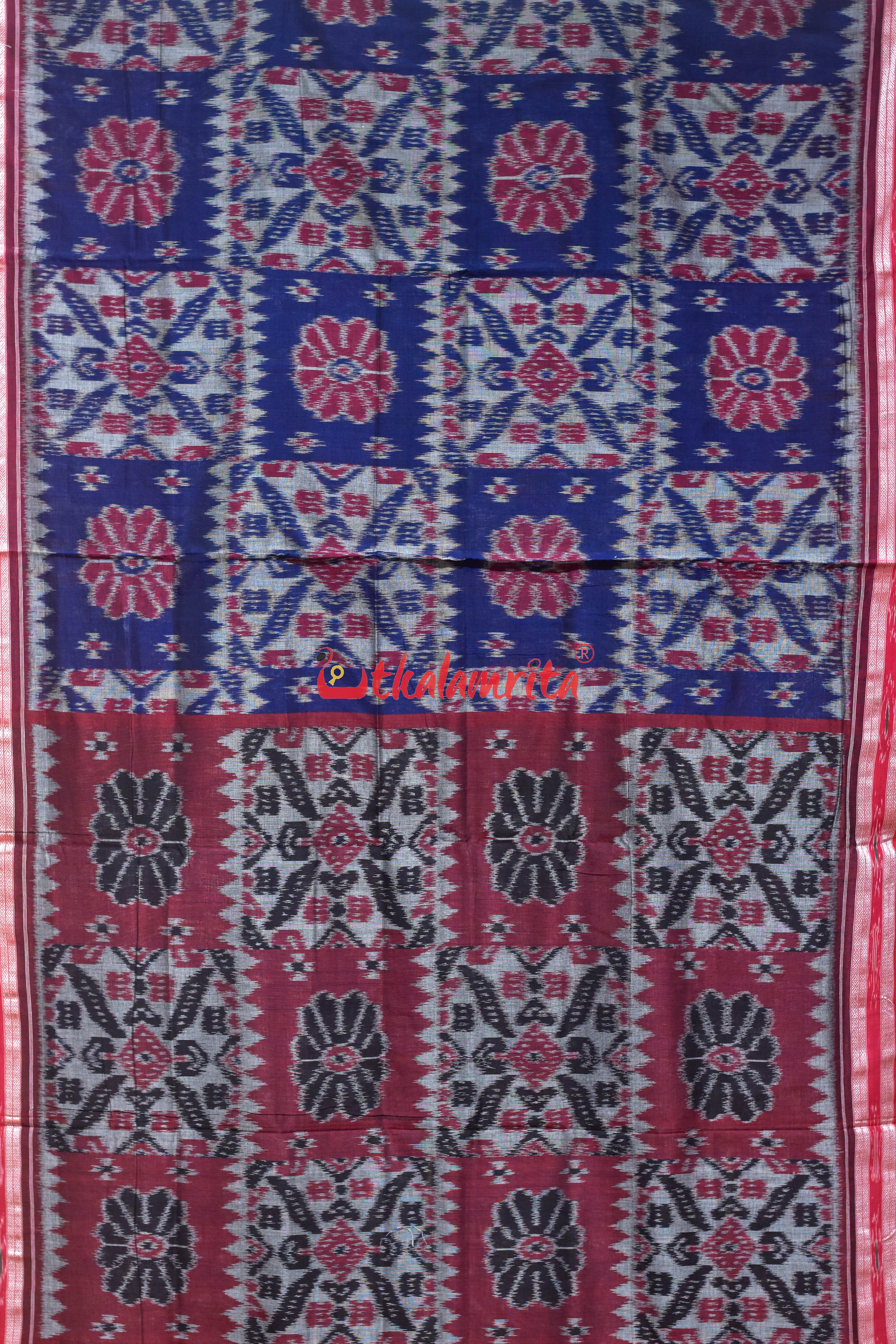 Computer Blue Grey Red Khandua Cotton Saree