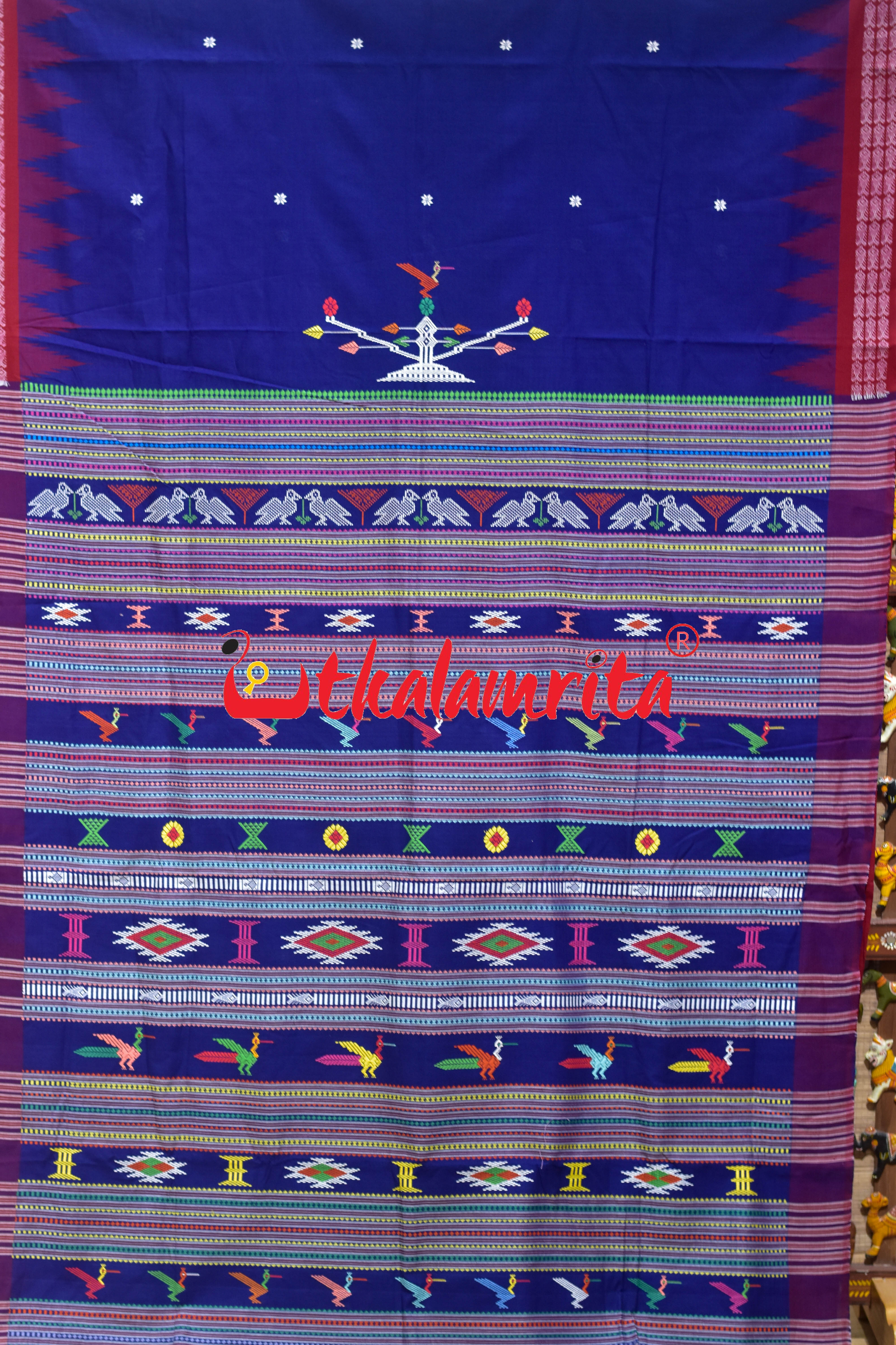 Blue Red Border Ganjam Bomkai Cotton Saree