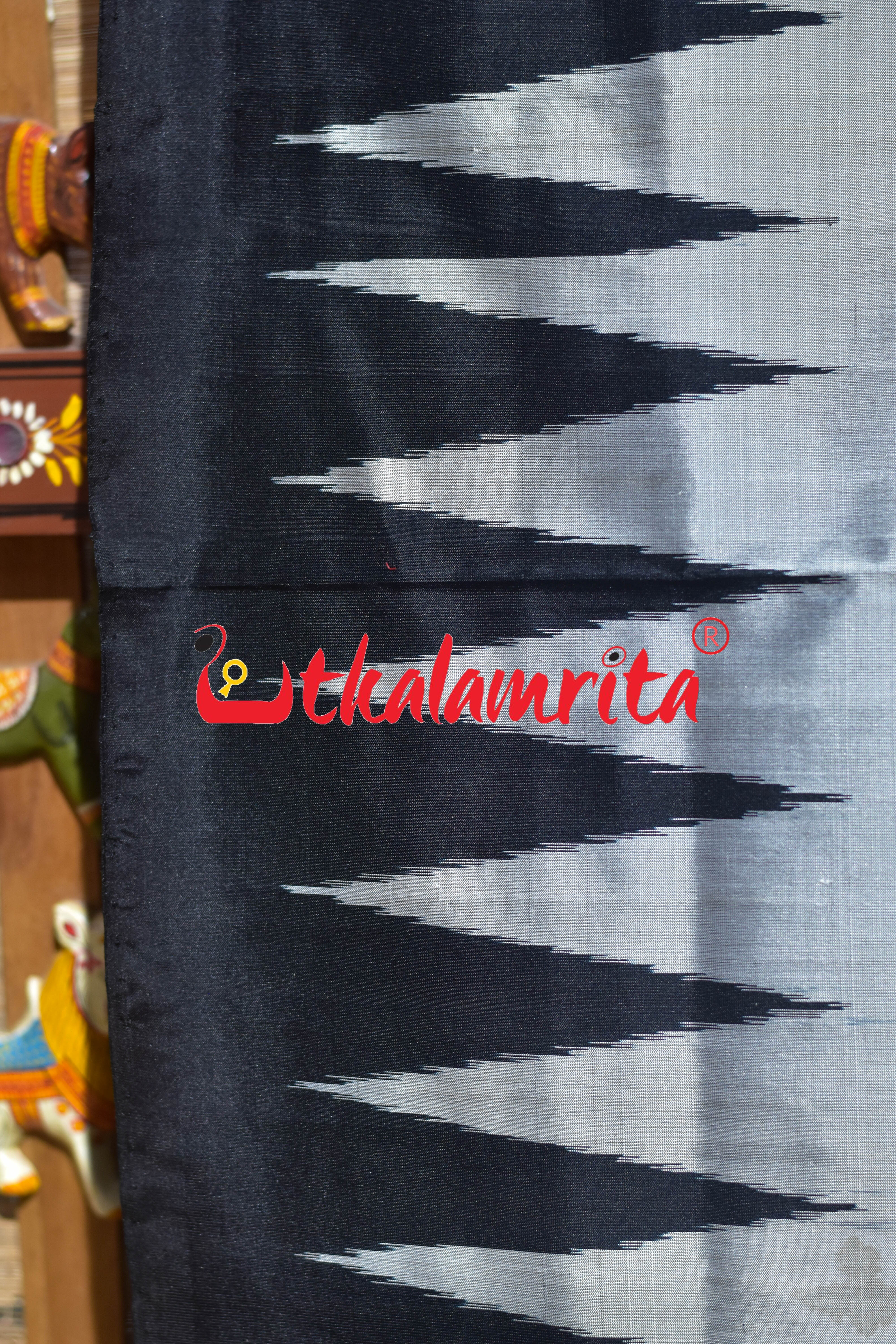 Grey Black Kumbha Bandha Anchal Sambalpuri Silk Saree