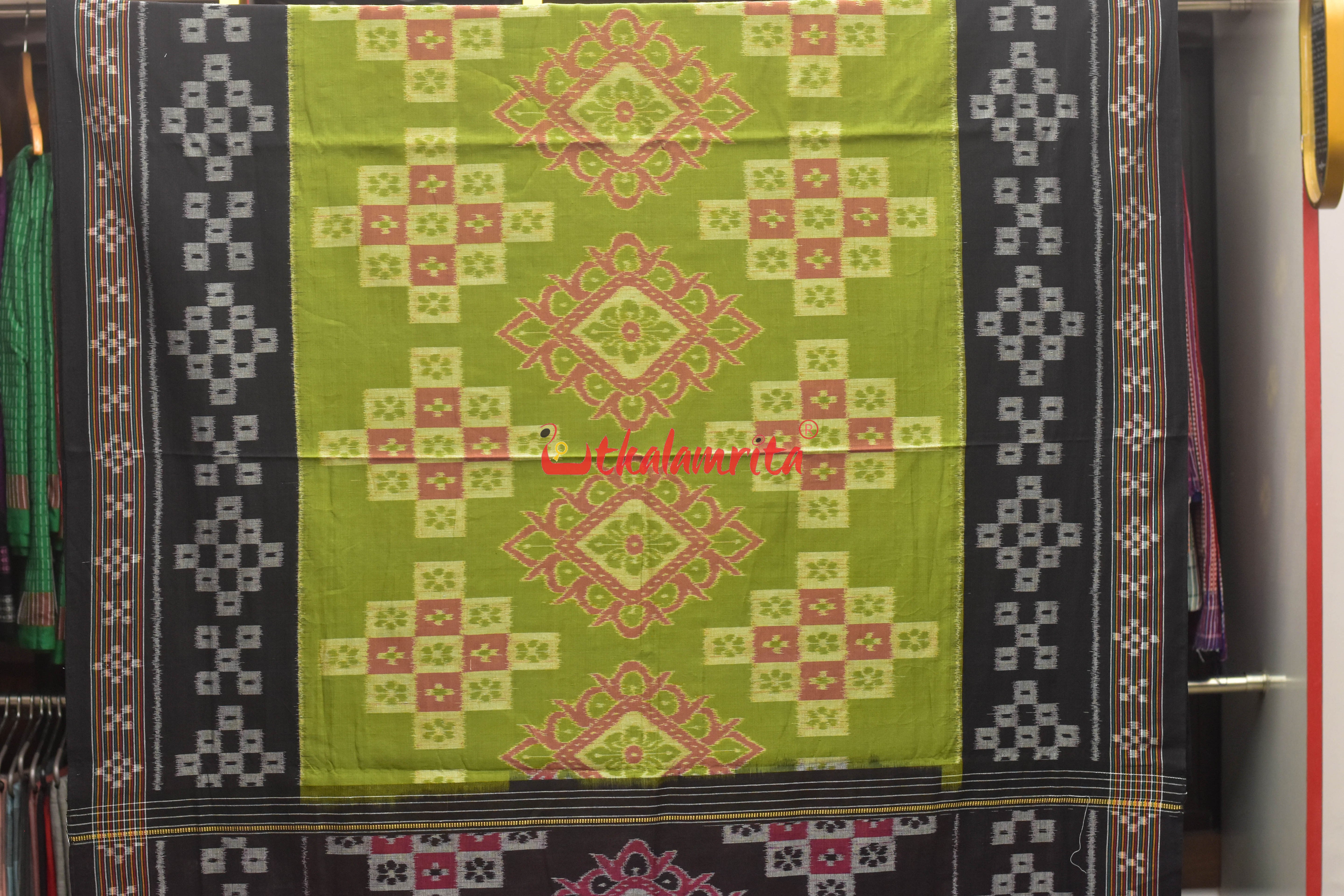 Green Black with Pasapali Body Khandua Cotton Saree