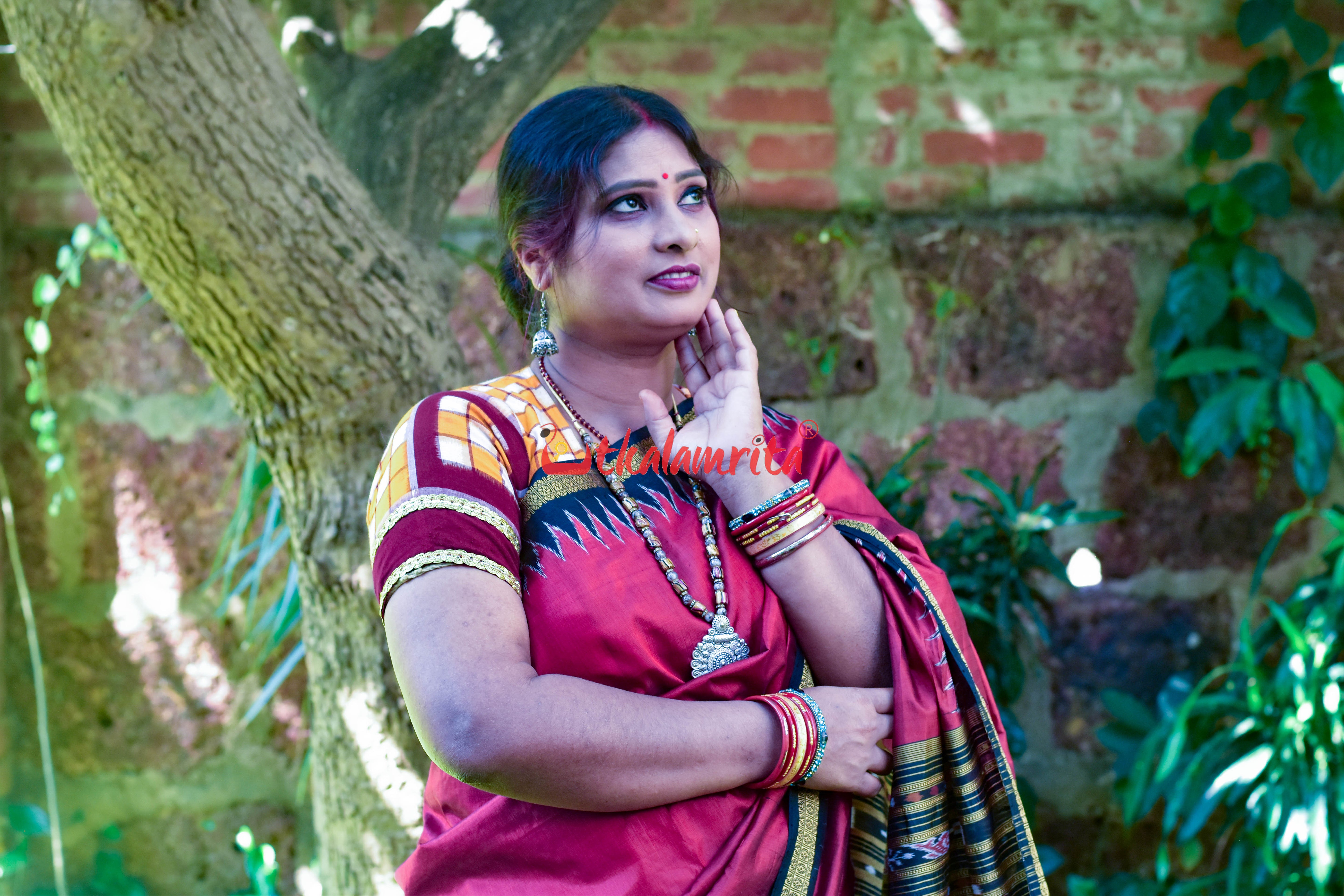 Ekphuliya Maroon Khandua Silk Saree