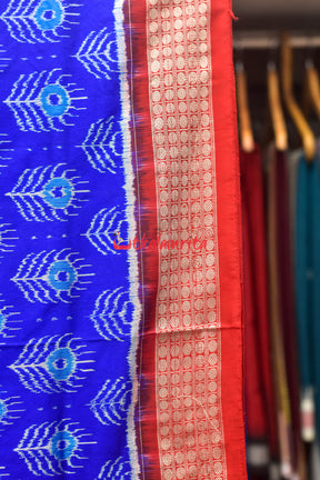 Blue Red Mayurapucha Sambalpuri Silk Saree