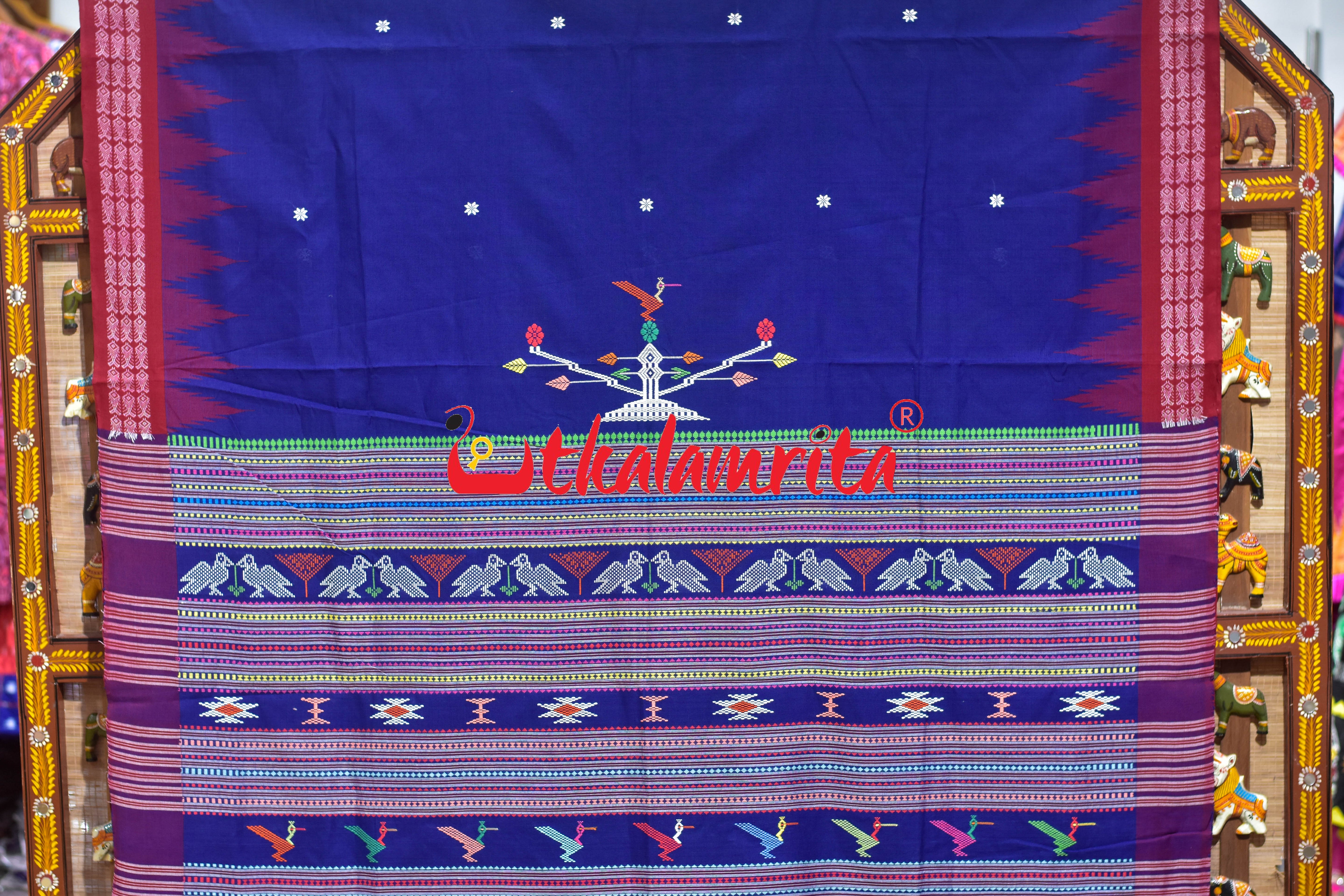 Blue Red Border Ganjam Bomkai Cotton Saree