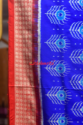 Blue Red Mayurapucha Sambalpuri Silk Saree