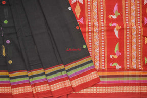 Black & Red Bomkai Cotton Saree