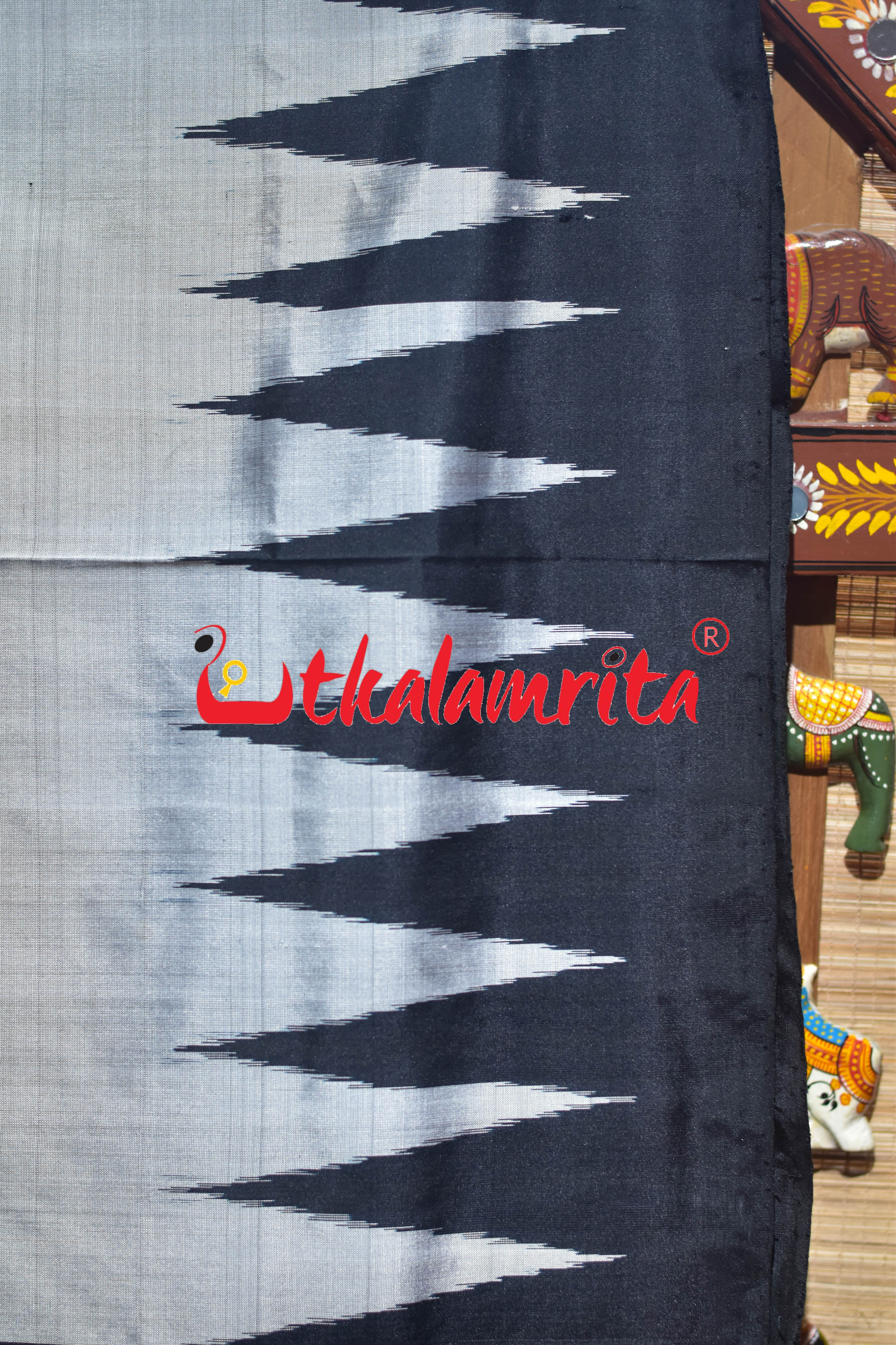 Grey Black Kumbha Bandha Anchal Sambalpuri Silk Saree