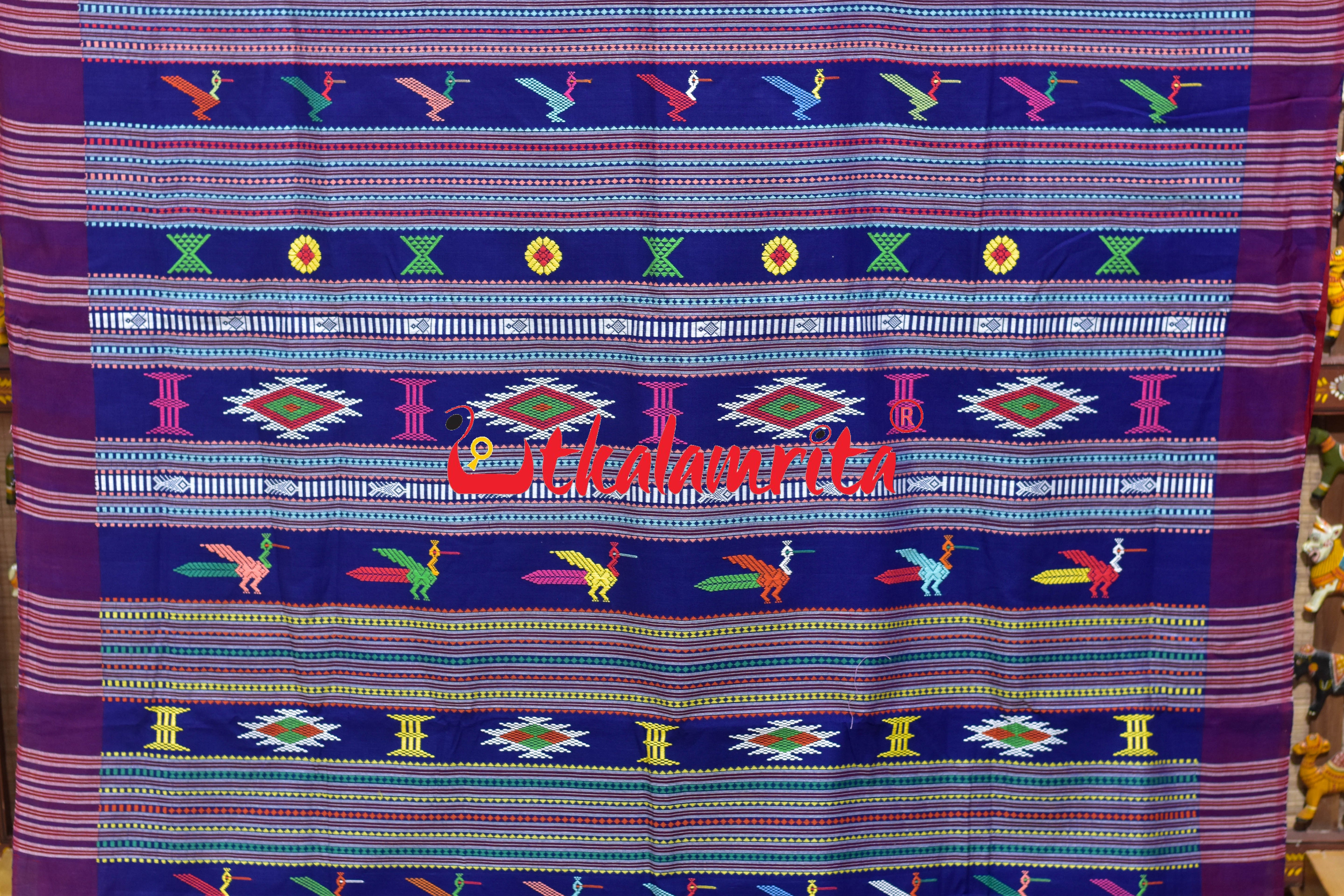 Blue Red Border Ganjam Bomkai Cotton Saree